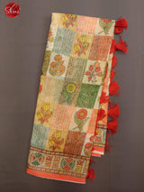Multicolor & Orange- Art Linen with printed body & Border - Shop on ShrusEternity.com