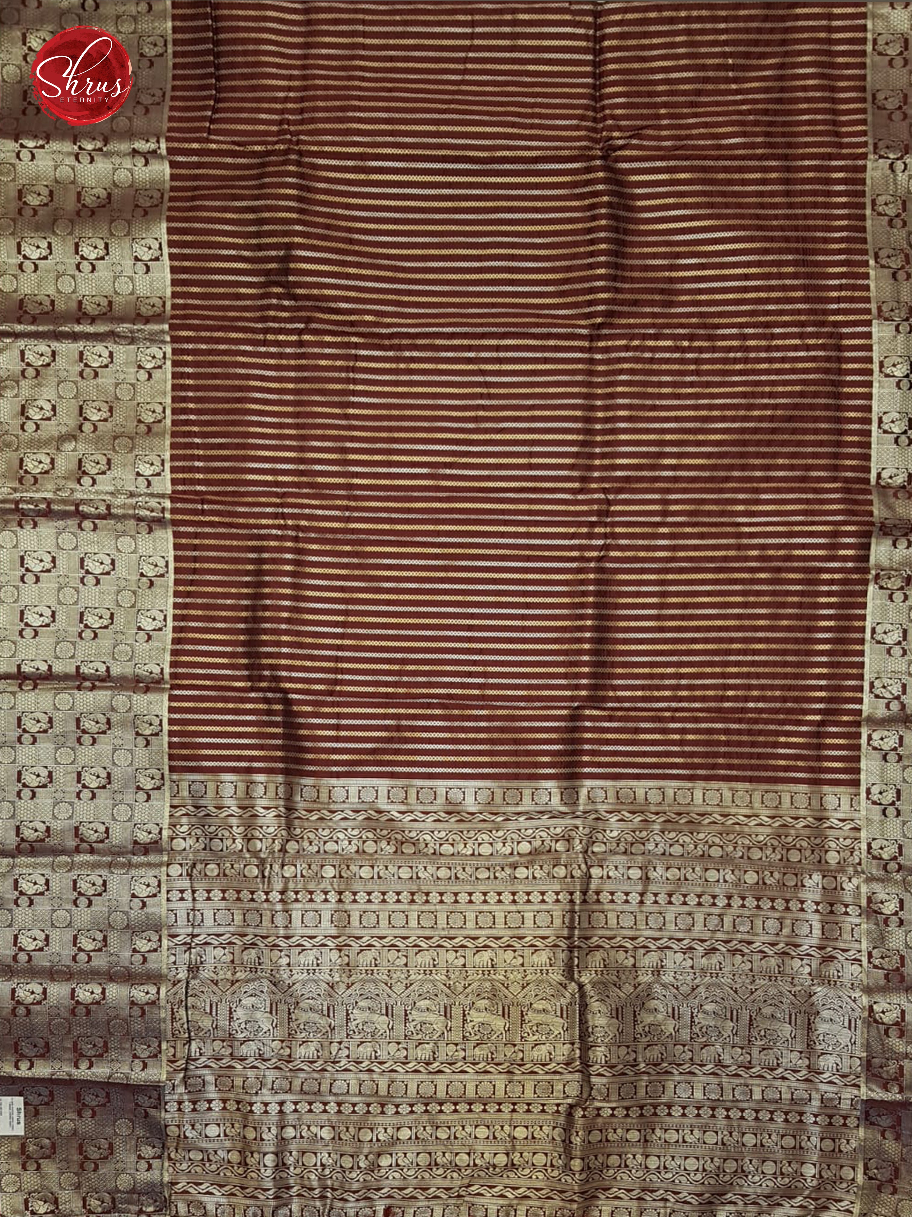 Brown(Single Tone)- Semi Kanchipuram SIlk with zari stripes on the body& Zari Border - Shop on ShrusEternity.com