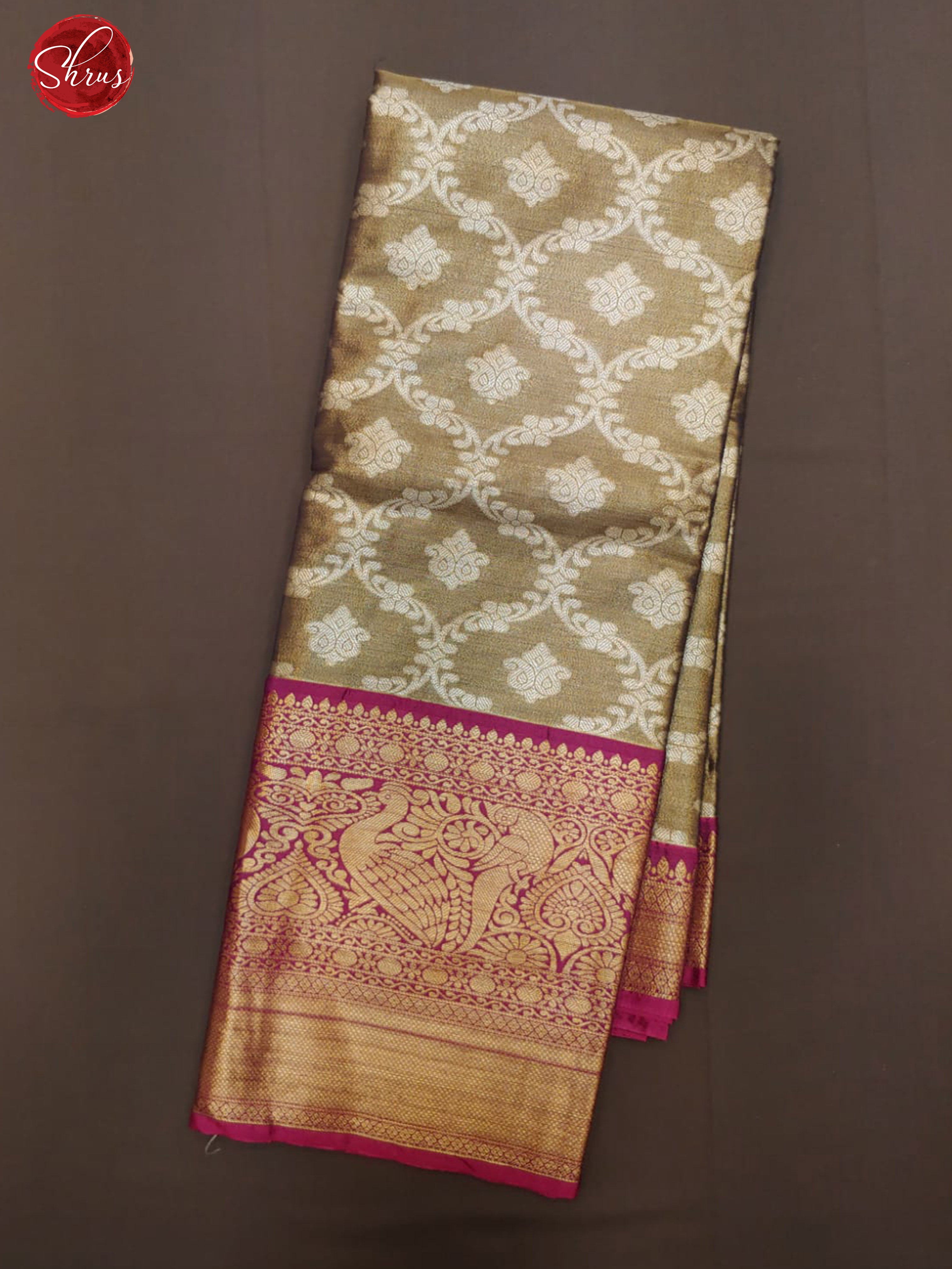 Grey & Purple - Tissue Banarasi with zari brocade on the body and zari border - Shop on ShrusEternity.com