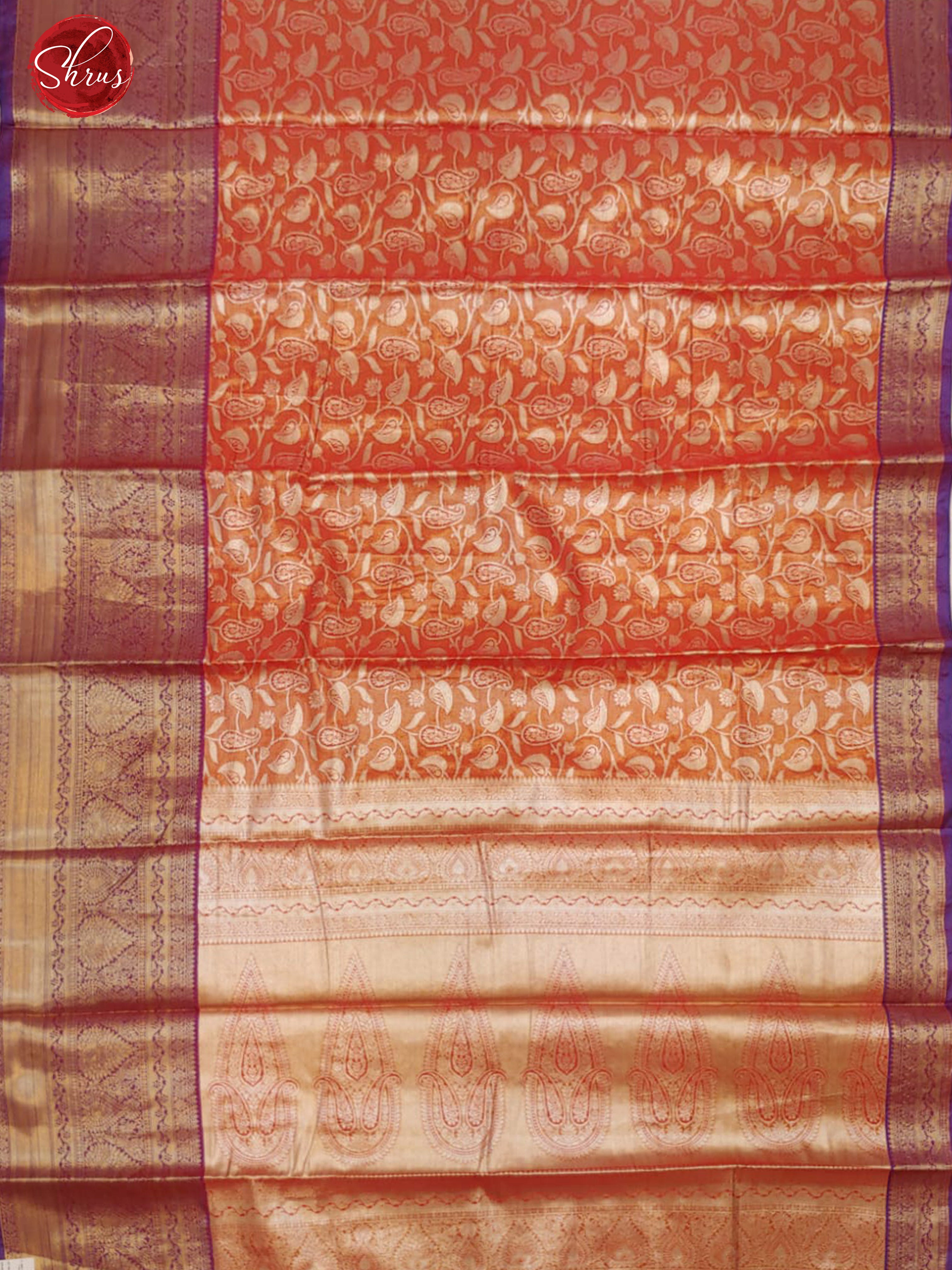Orange & Pink -Tissue Banarasi with zari brocade on the body and zari border - Shop on ShrusEternity.com
