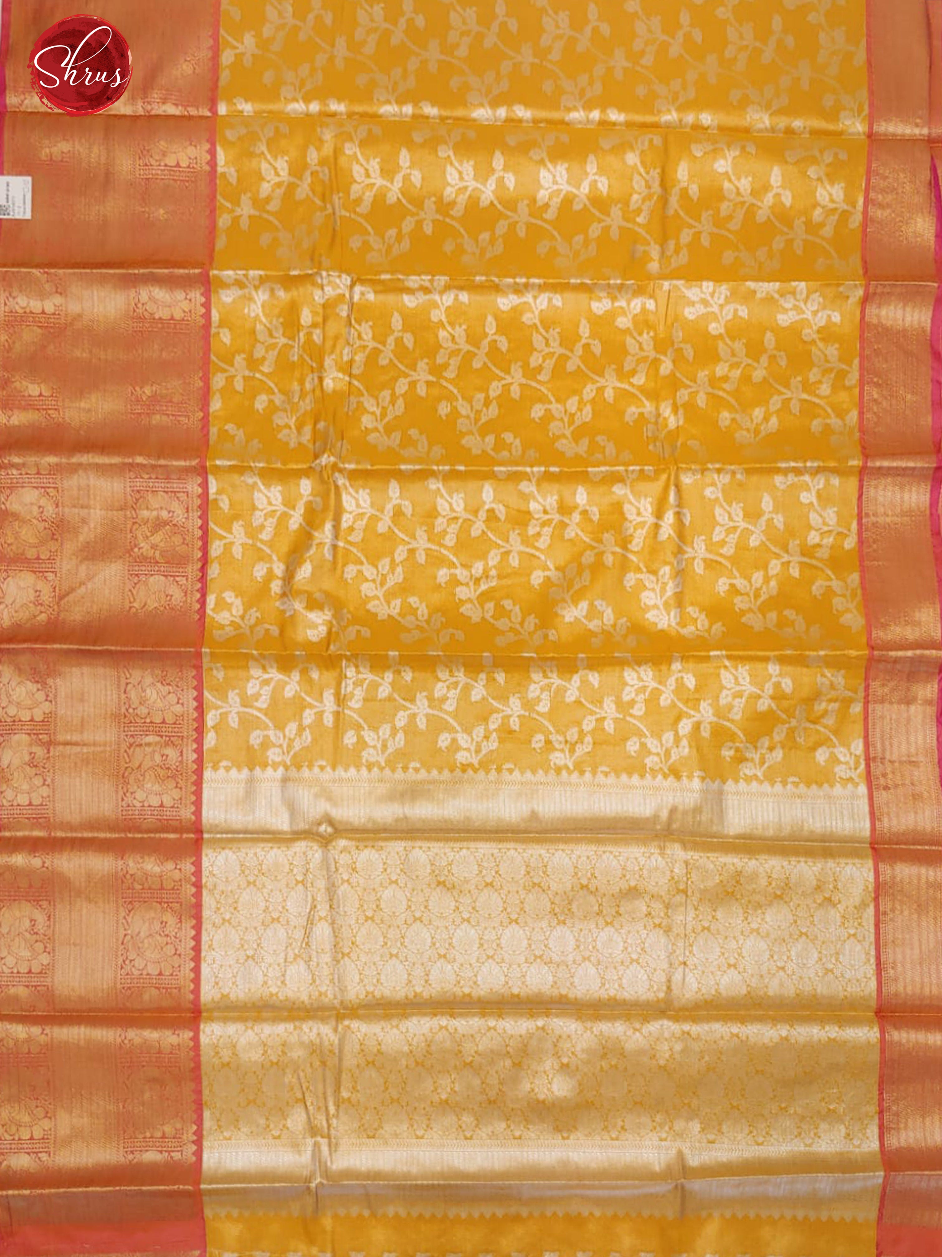 Mustard & Pink - Tissue Banarasi with zari brocade on the body and zari border - Shop on ShrusEternity.com
