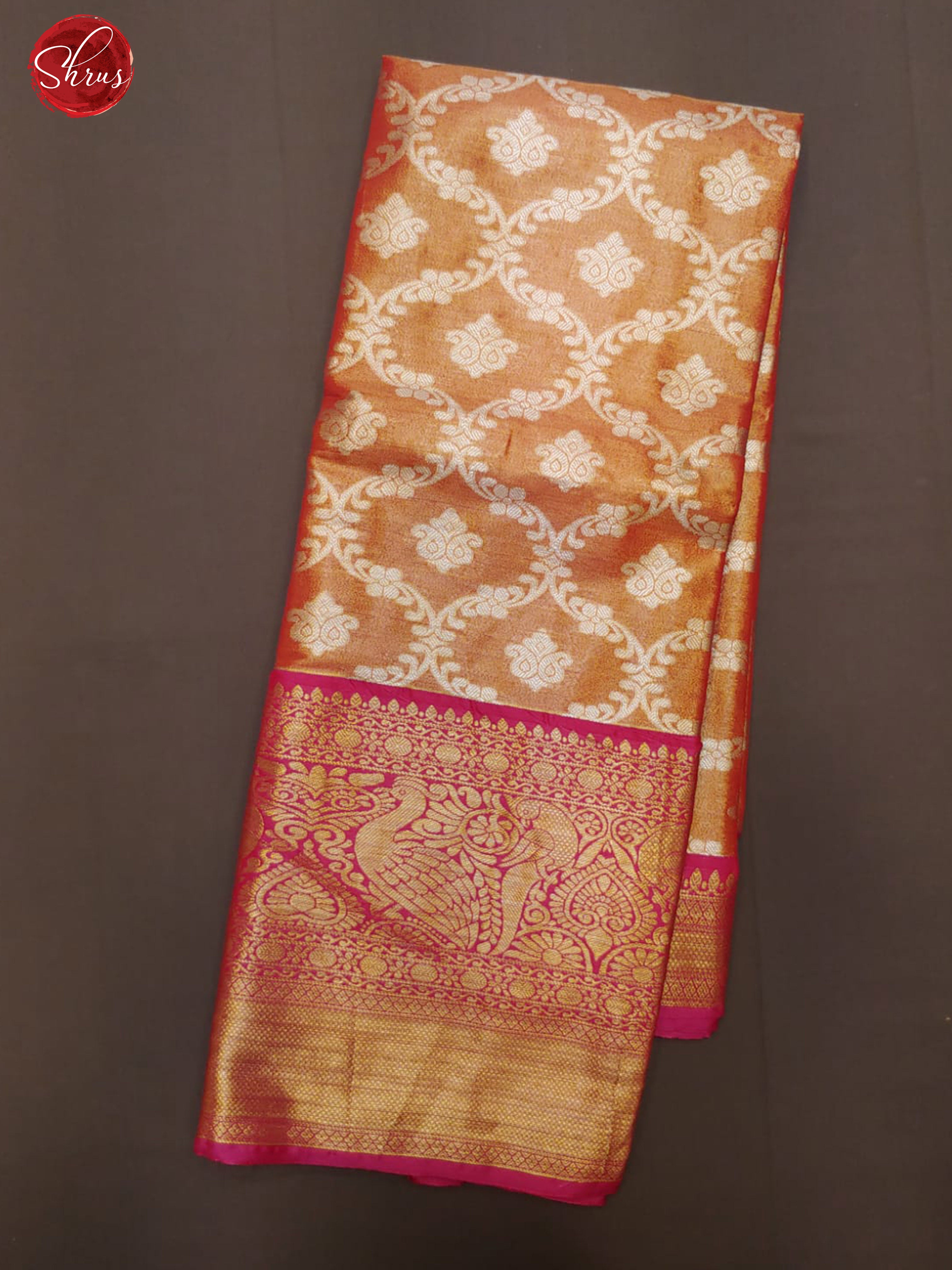 Brick Orange & Pink-Tissue Banarasi with zari brocade on the body and zari border - Shop on ShrusEternity.com