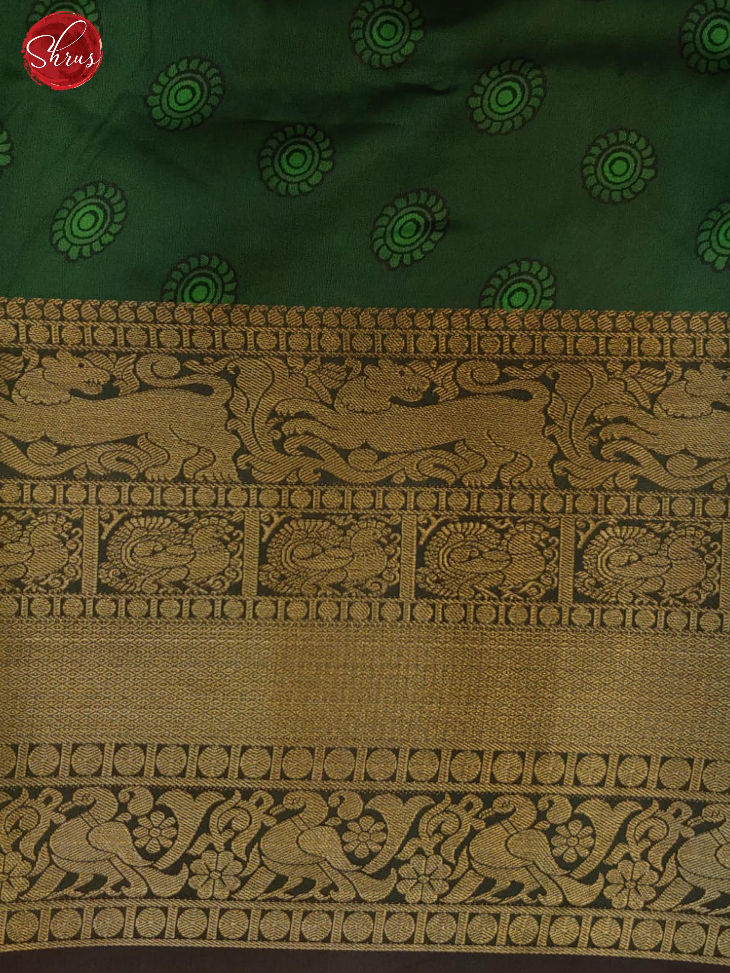 Peach & Green- Semi Dupion with Kalamkari print on the body and contrast zari border - Shop on ShrusEternity.com