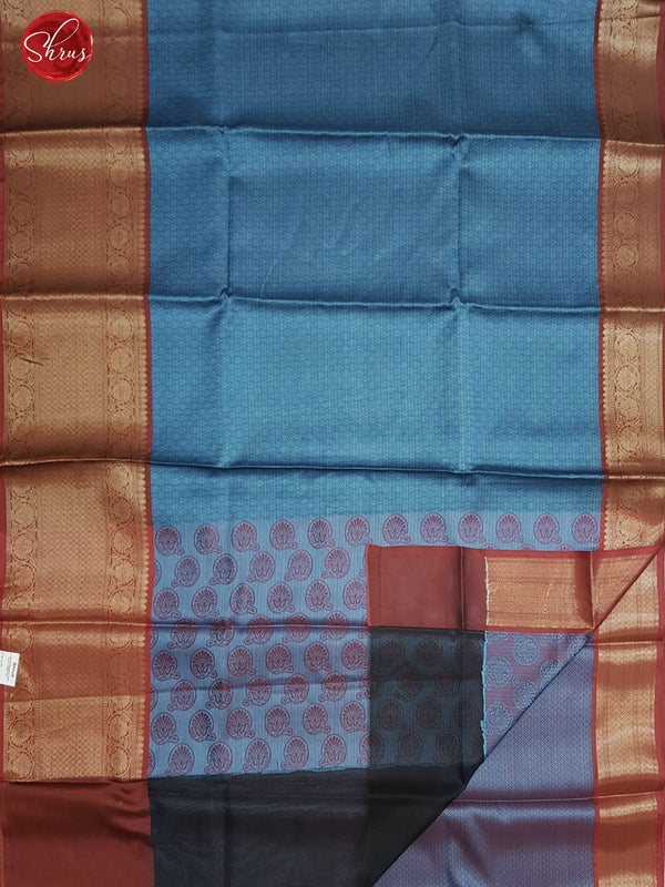 Blue & Red -  Tanchoi Semi Silk with floral jacquard on the body & Contrast Zari Border - Shop on ShrusEternity.com
