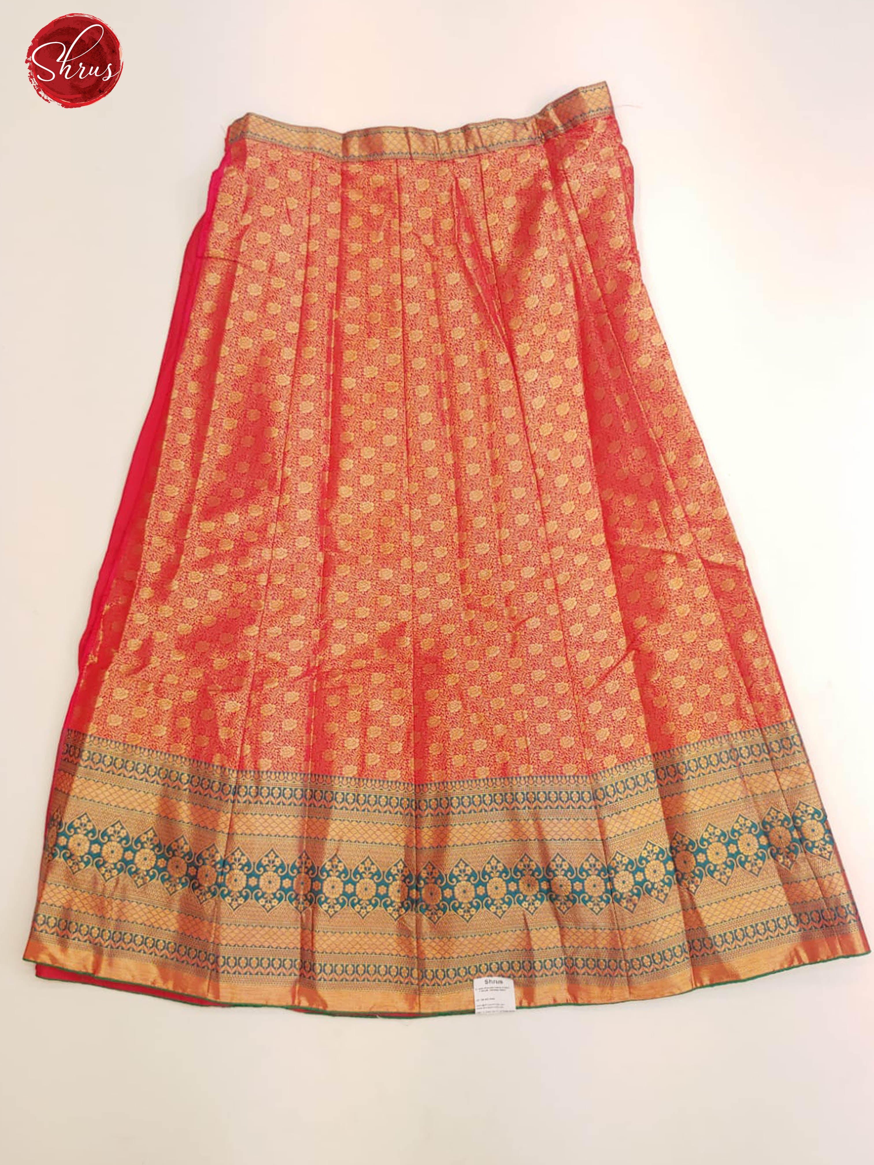 Red & Peacock Green- Chiffon Semi Stitched Lehenga with zari brocade on the skirt & Contrast Dupatta - Shop on ShrusEternity.com