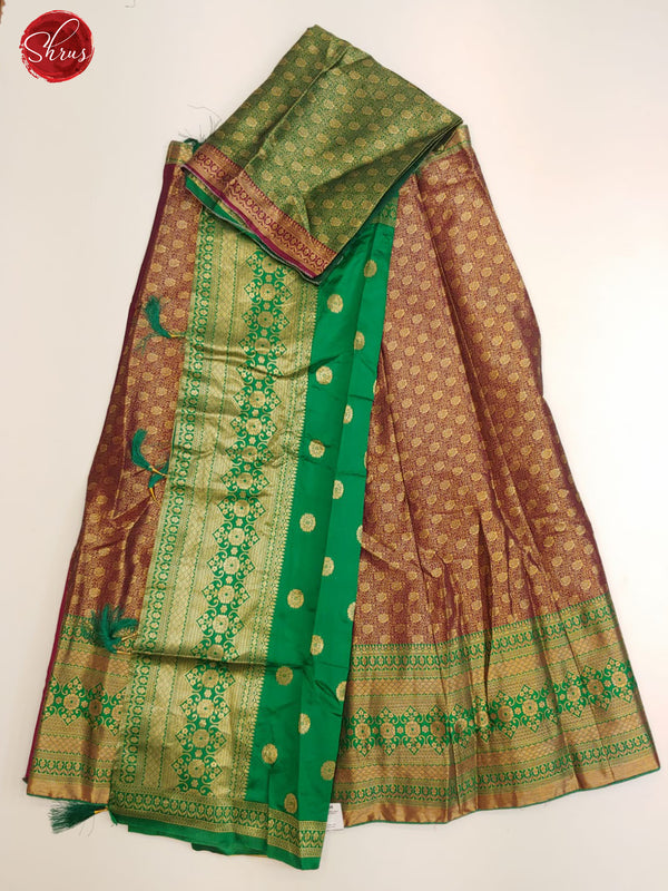 Purple & Green - Chiffon Semi stitched Lehanga with zari butta skirt & Contrast Dupatta - Shop on ShrusEternity.com