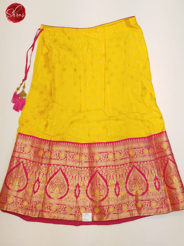 Yellow & Pink - Chiffon Semi Stitched Lehenga with zari brocade on the skirt & Contrast Dupatta - Shop on ShrusEternity.com