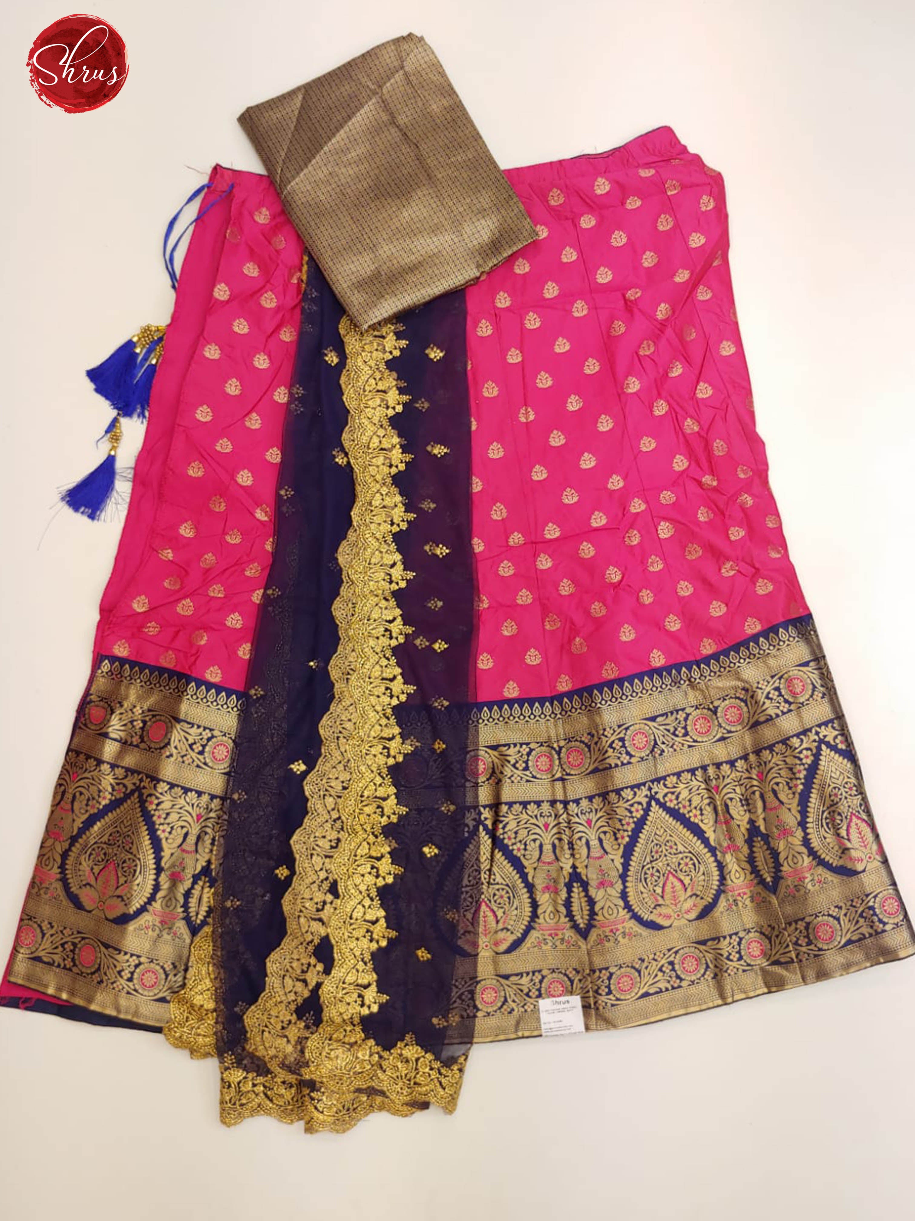 Pink & Blue- Chiffon Semi Stitched Lehenga with zari butta skirt & Contrast  Dupatta - Shop on ShrusEternity.com