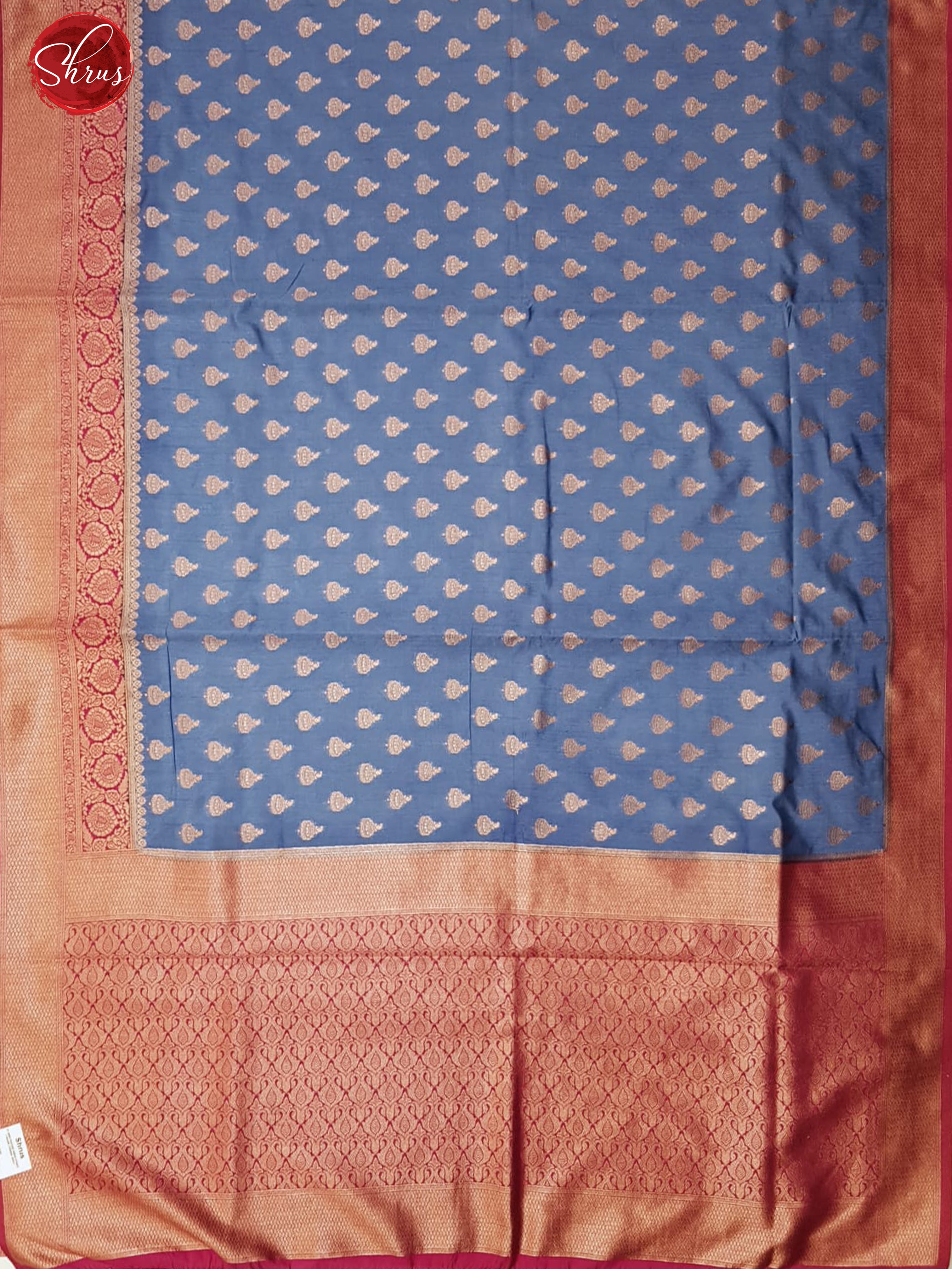 Blue & Pink - Semi Dupion with zari woven floral buttas on the body& Zari border - Shop on ShrusEternity.com
