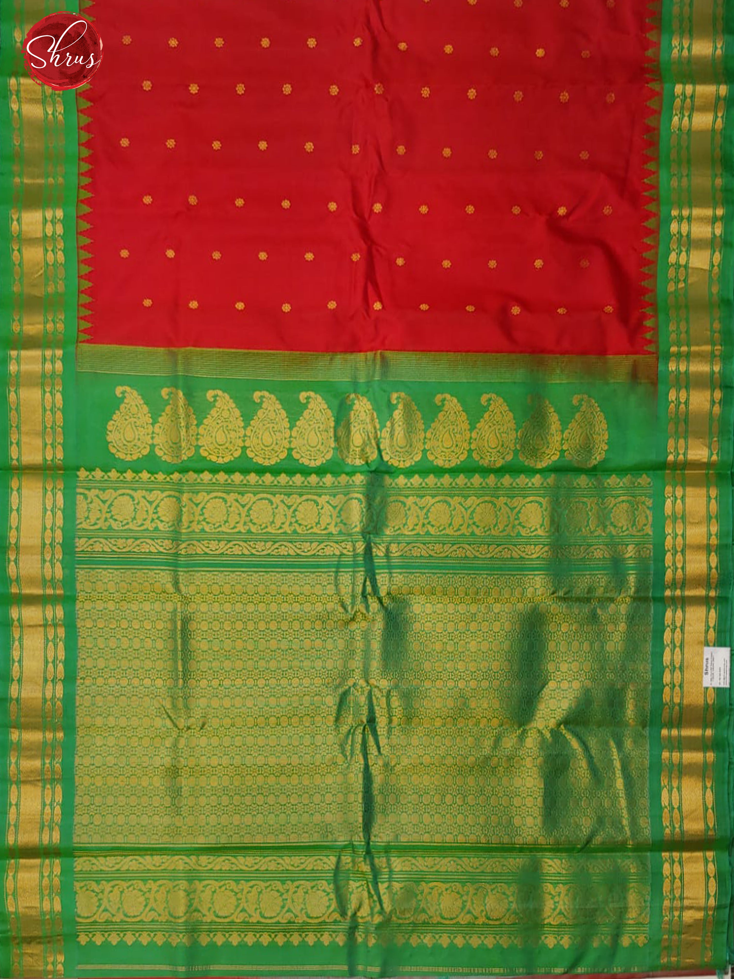 Red & Green -Gadwal Silk with zari woven buttas on the body & Contrast Border - Shop on ShrusEternity.com
