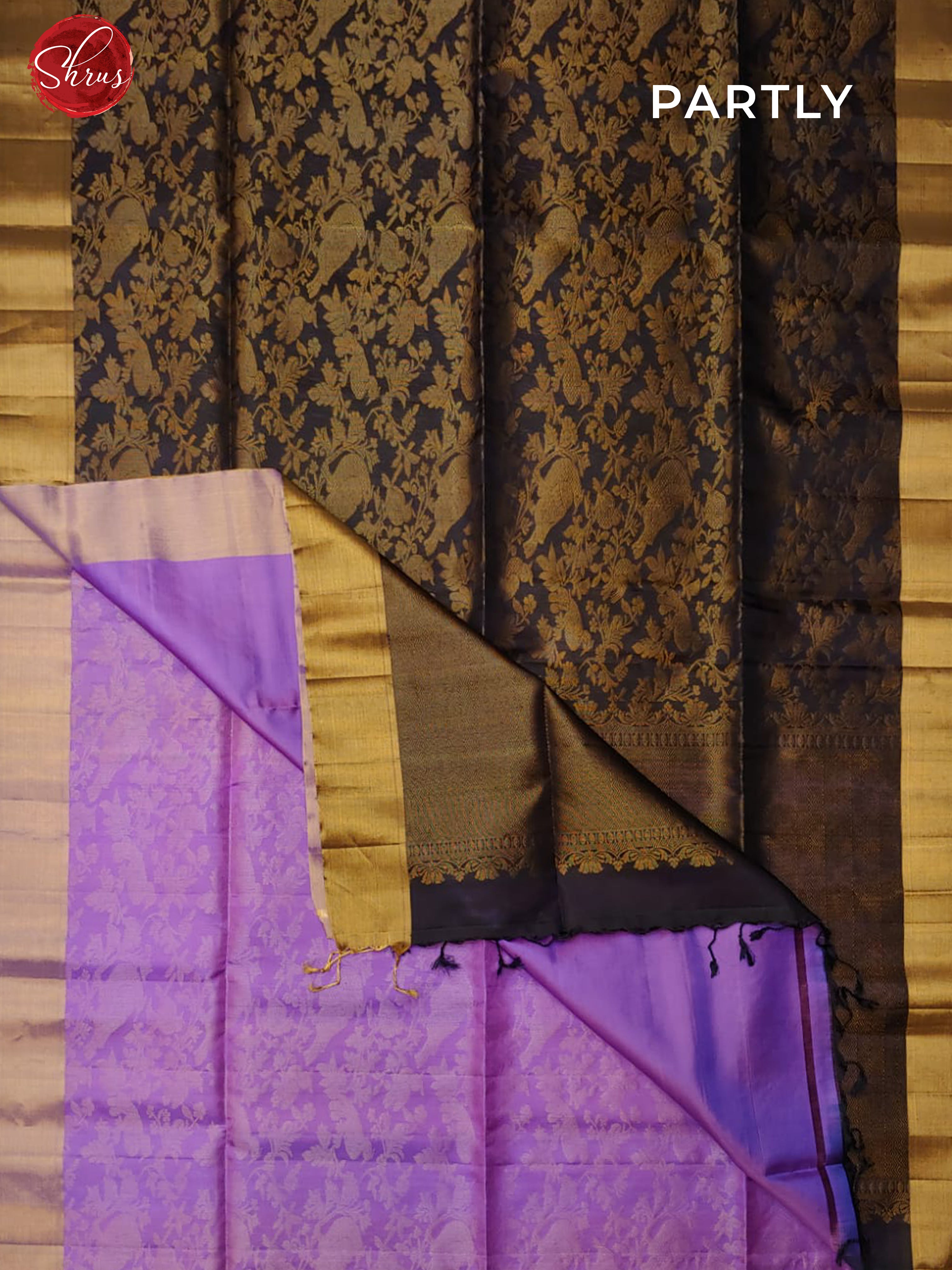 Dark Blue & Lavender - Soft Silk with Zari woven floral nestling brocade on the body& Zari Border - Shop on ShrusEternity.com