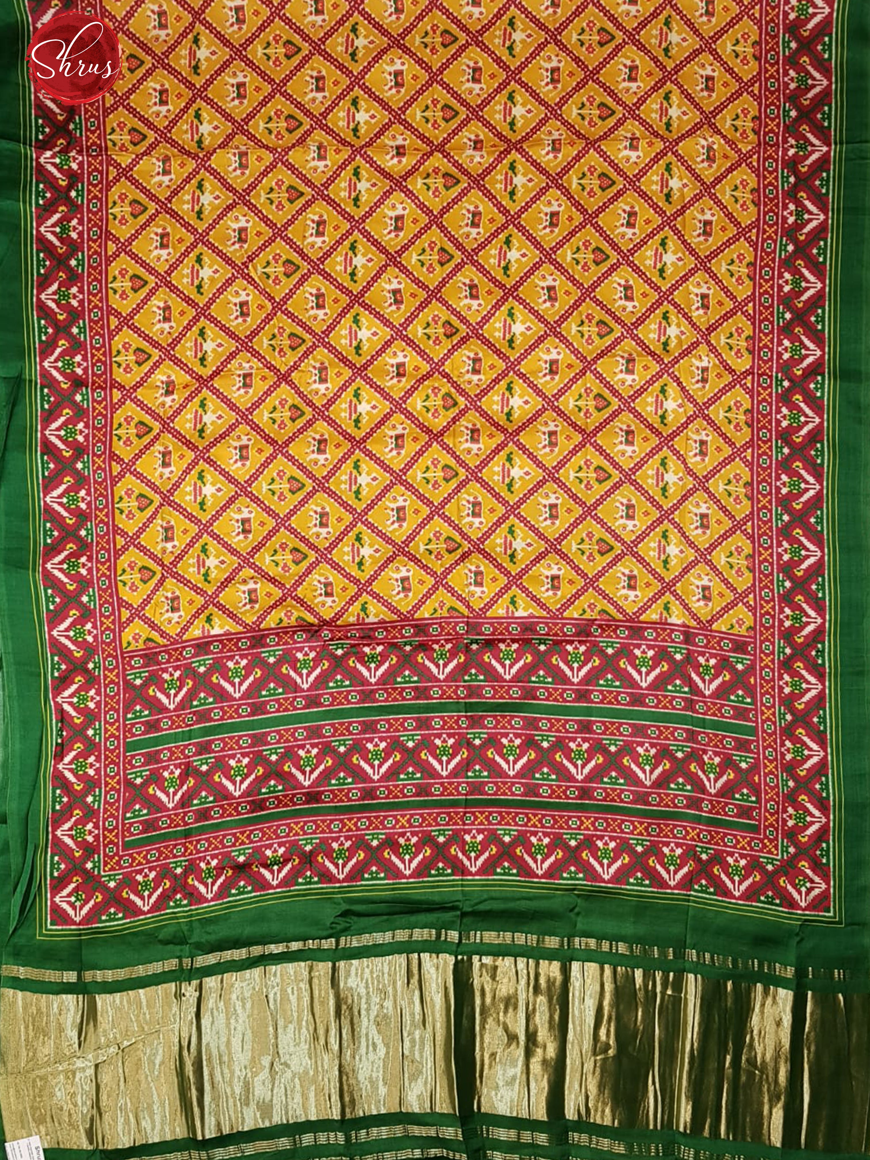 Mustardy Yellow & Green - Modal Silk with patola printed body & Contrast printed Border - Shop on ShrusEternity.com