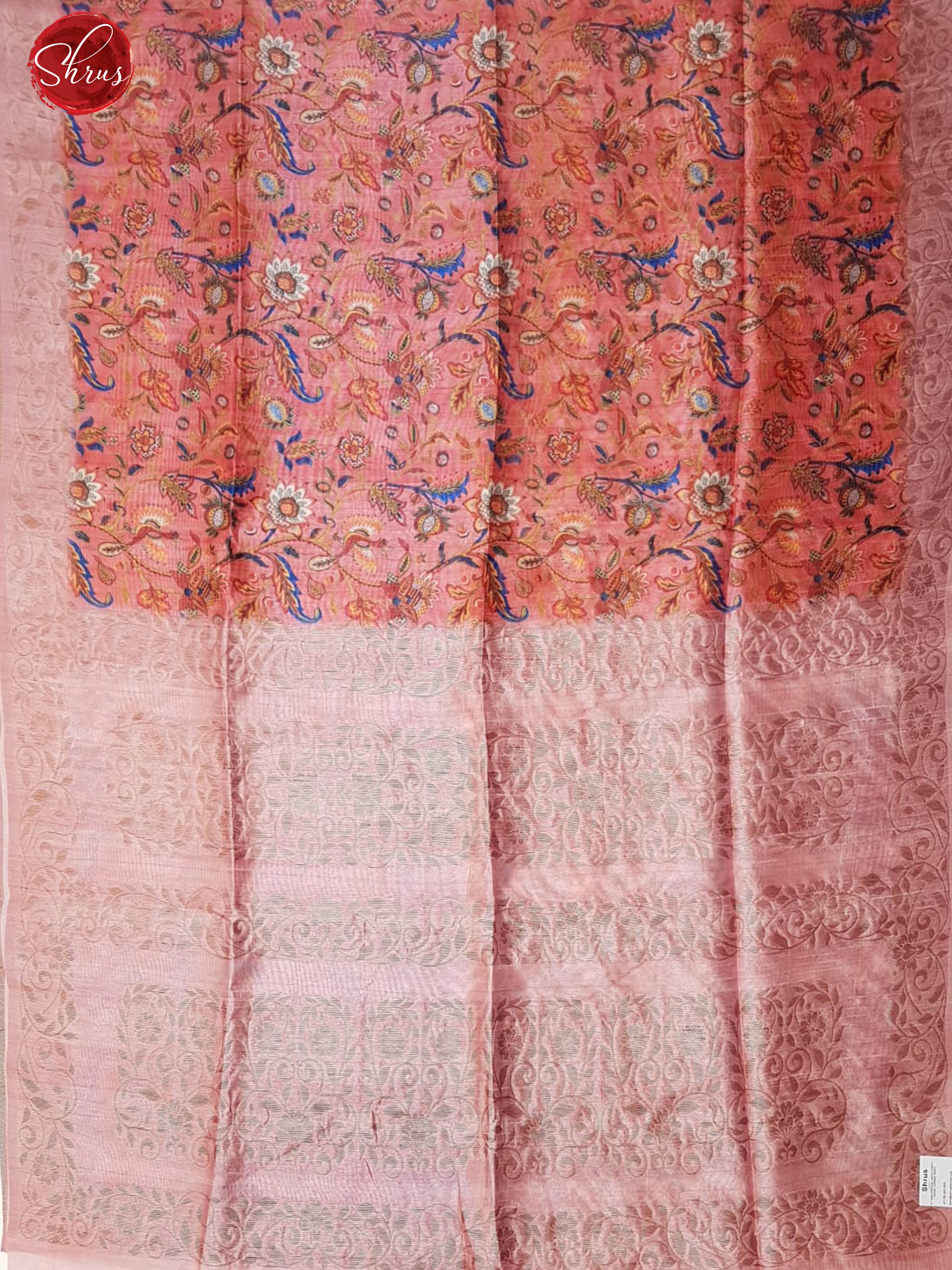 Pink(Single Tone)- Semi Tussar with floral print on the body& Zari Border - Shop on ShrusEternity.com