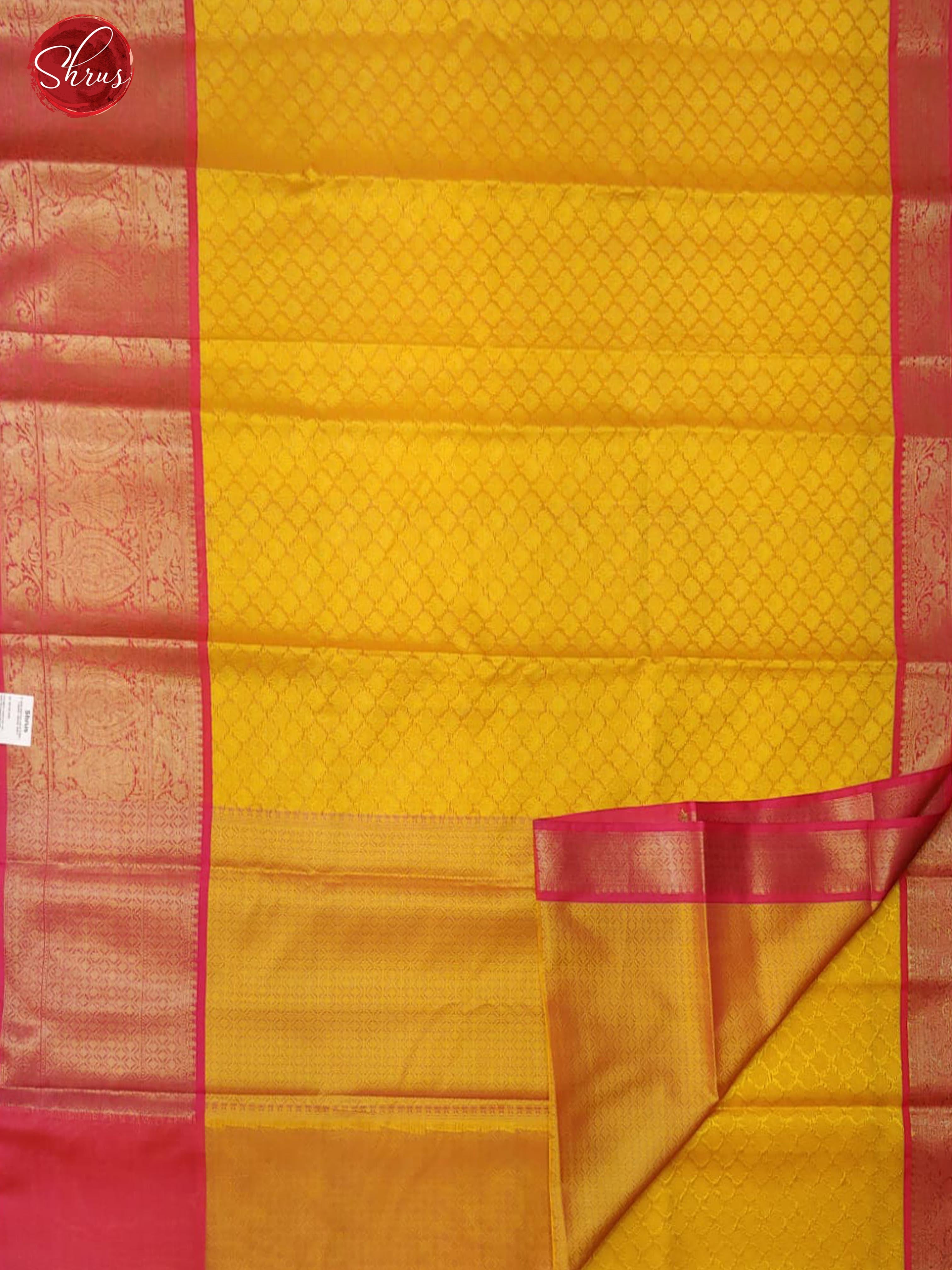 Yellow & Pink - Tanchoi Semi Silk with zari woven buttas brocade on the body & Contrast Zari Border - Shop on ShrusEternity.com