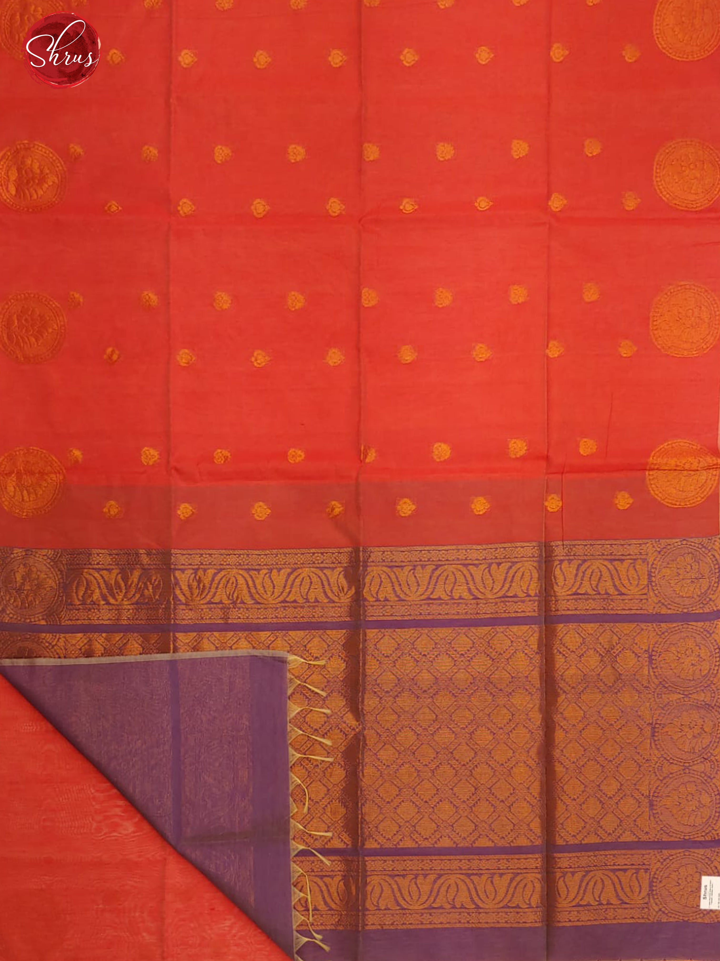 Red & Violet -Borderless Semi Silk Cotton with zari woven  floral buttas  on the body - Shop on ShrusEternity.com