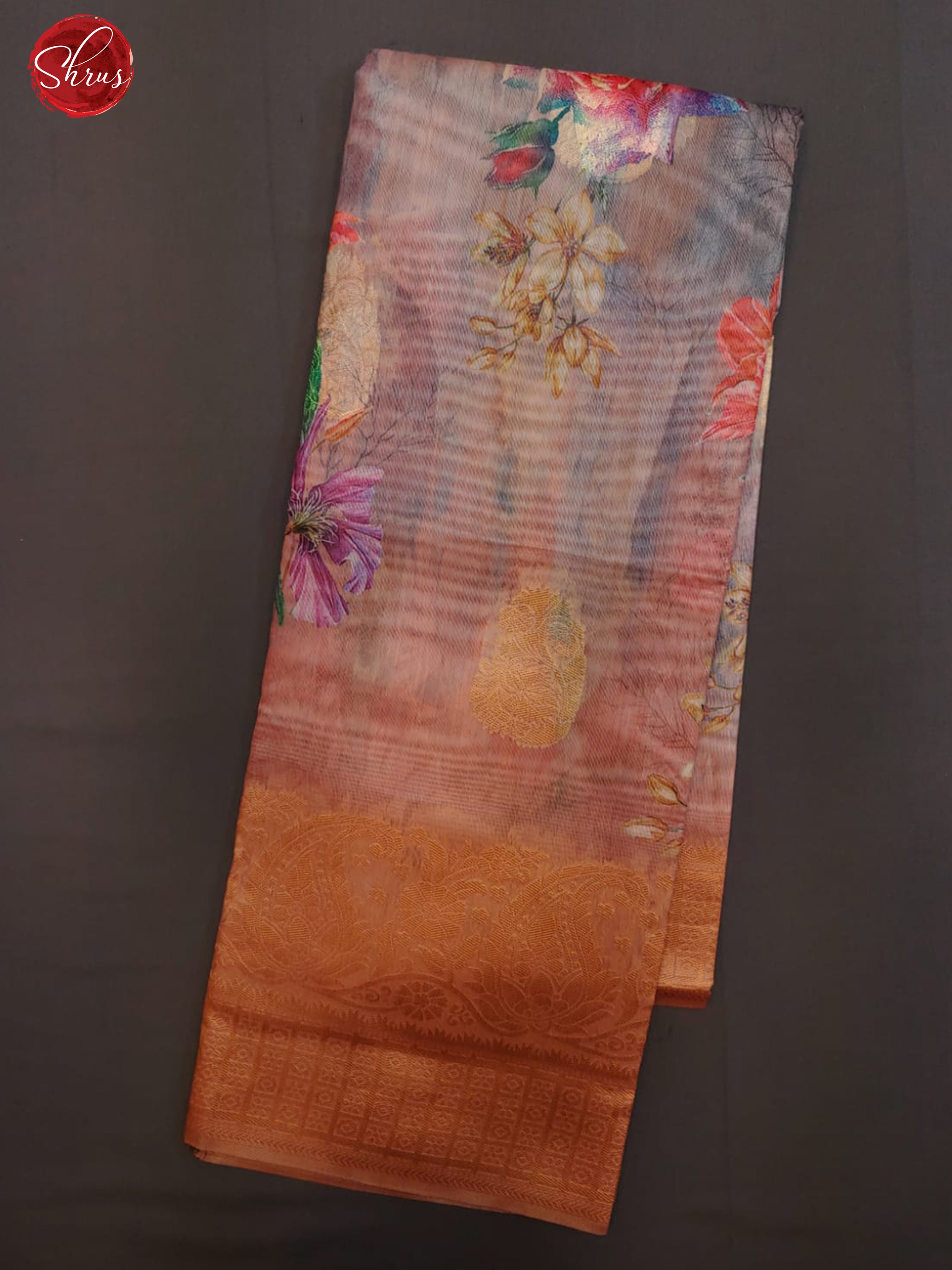 Multicolor & Brick -Semi Jute with digital floral print on the body & Zari Border - Shop on ShrusEternity.com