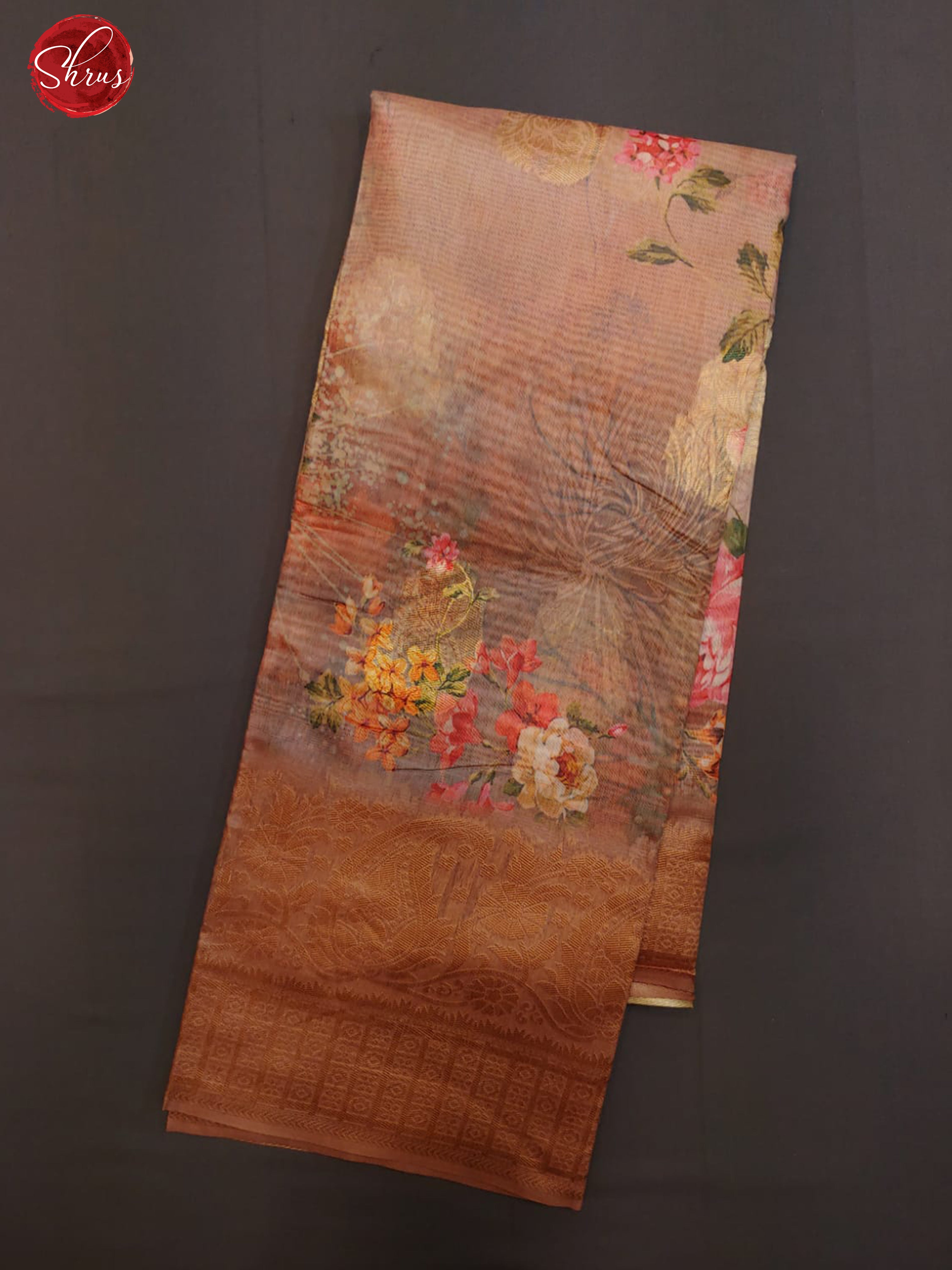 Light Brown(Single Tone)- Semi Jute with digital floral print on the body & Zari Border - Shop on ShrusEternity.com