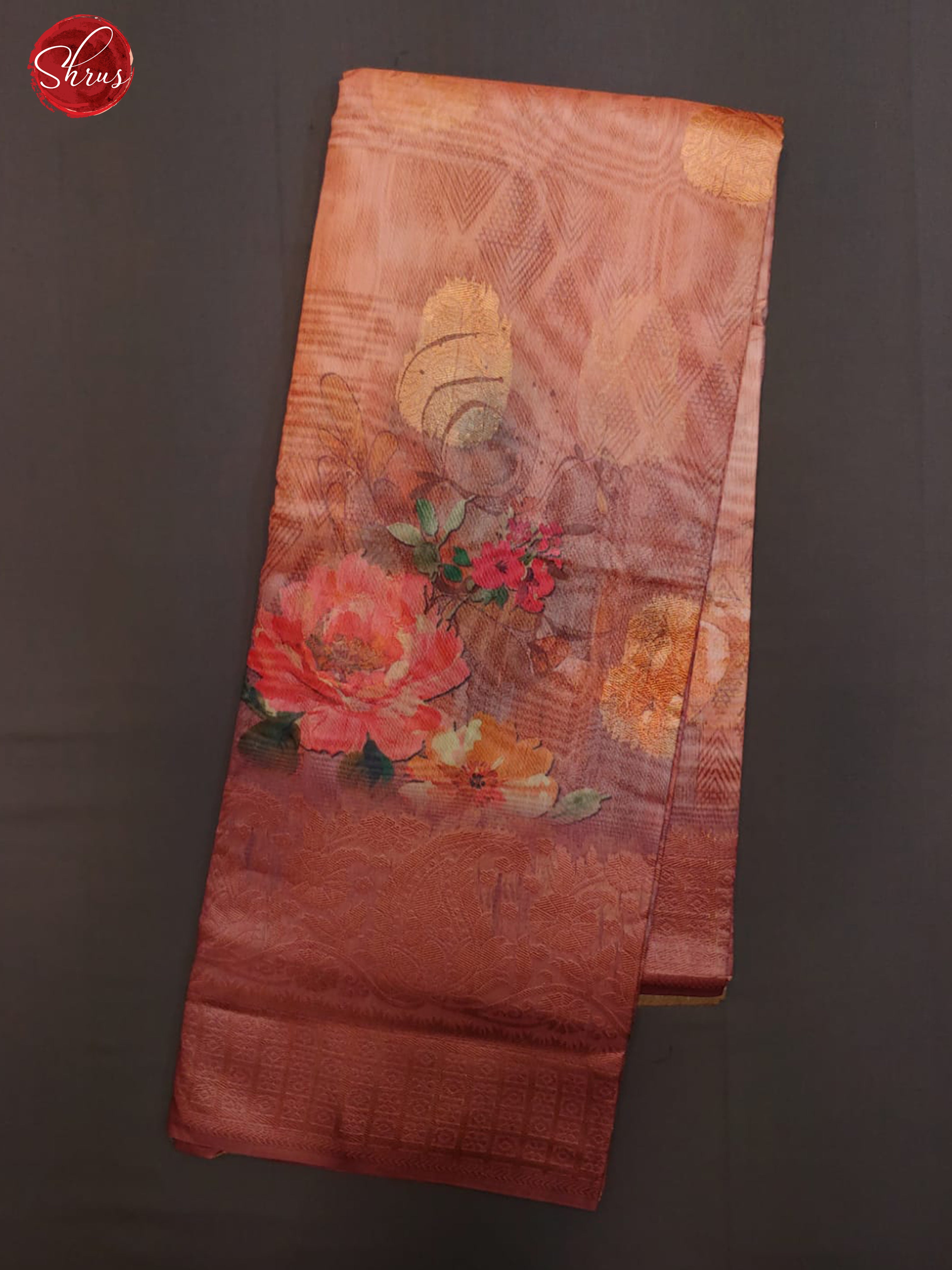 Orange & Purple -Semi Jute with digital floral print on the body & Zari Border - Shop on ShrusEternity.com