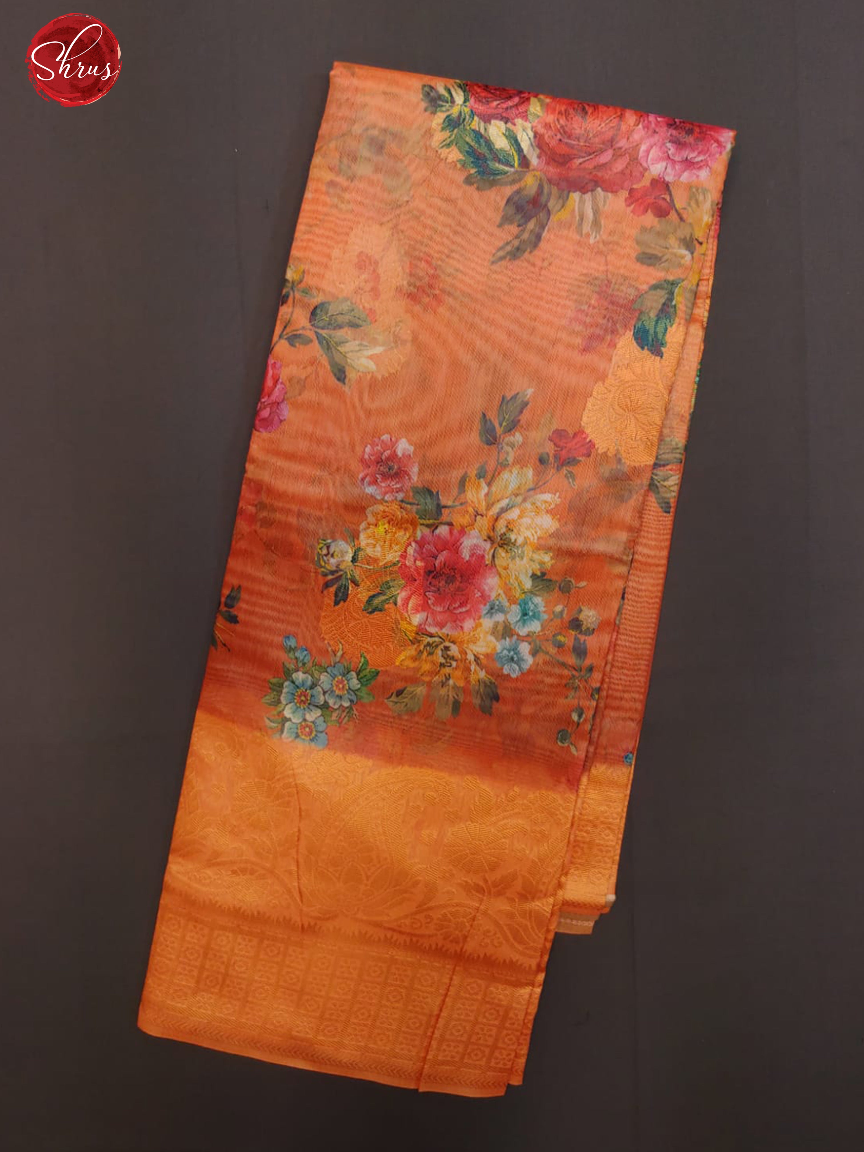 Orange(Single Tone)- Semi Jute with digital floral print on the body & Zari Border - Shop on ShrusEternity.com