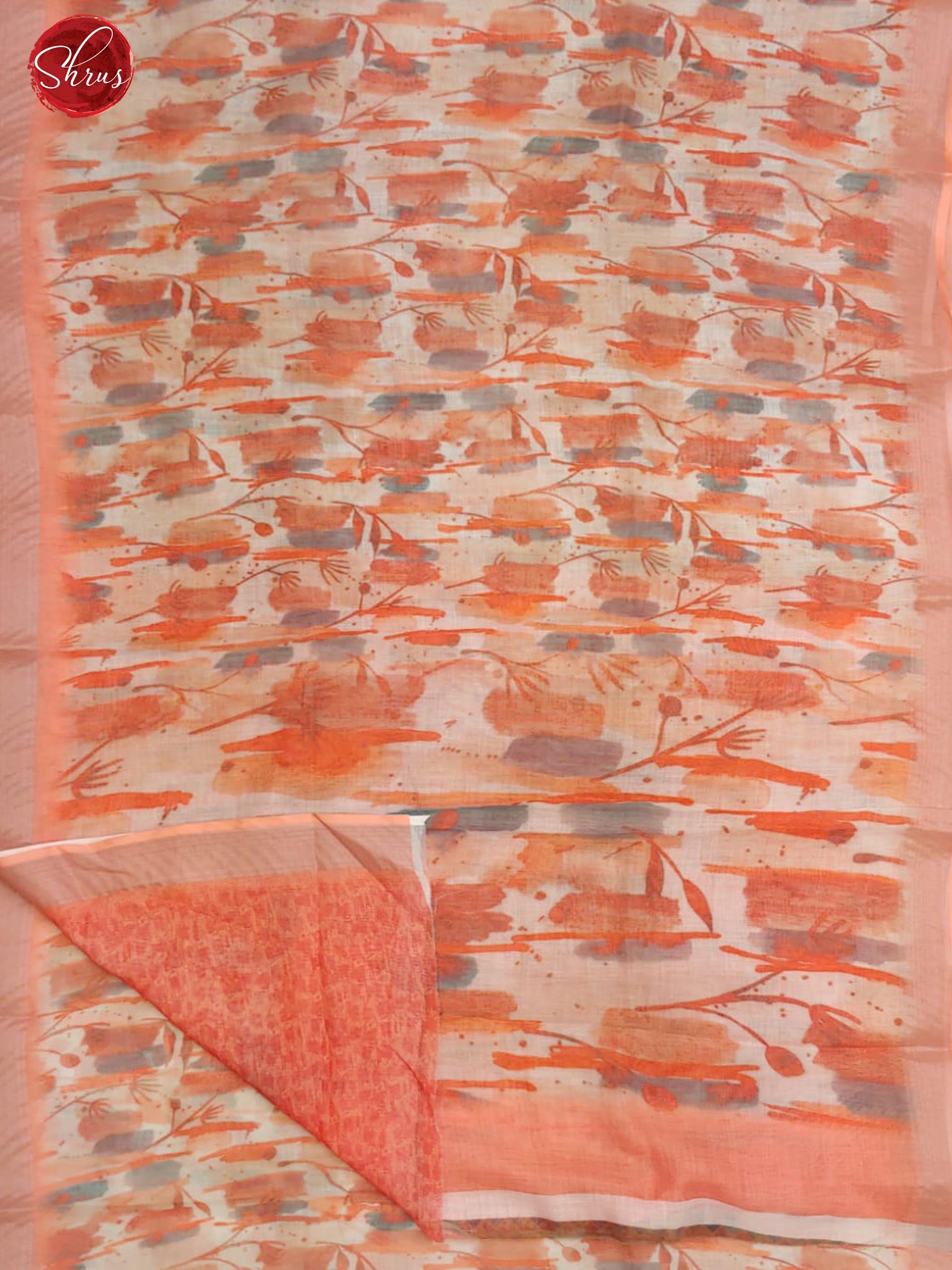 Cream & Peach - Art Linen with abstract pattern on the body & zari Border - Shop on ShrusEternity.com