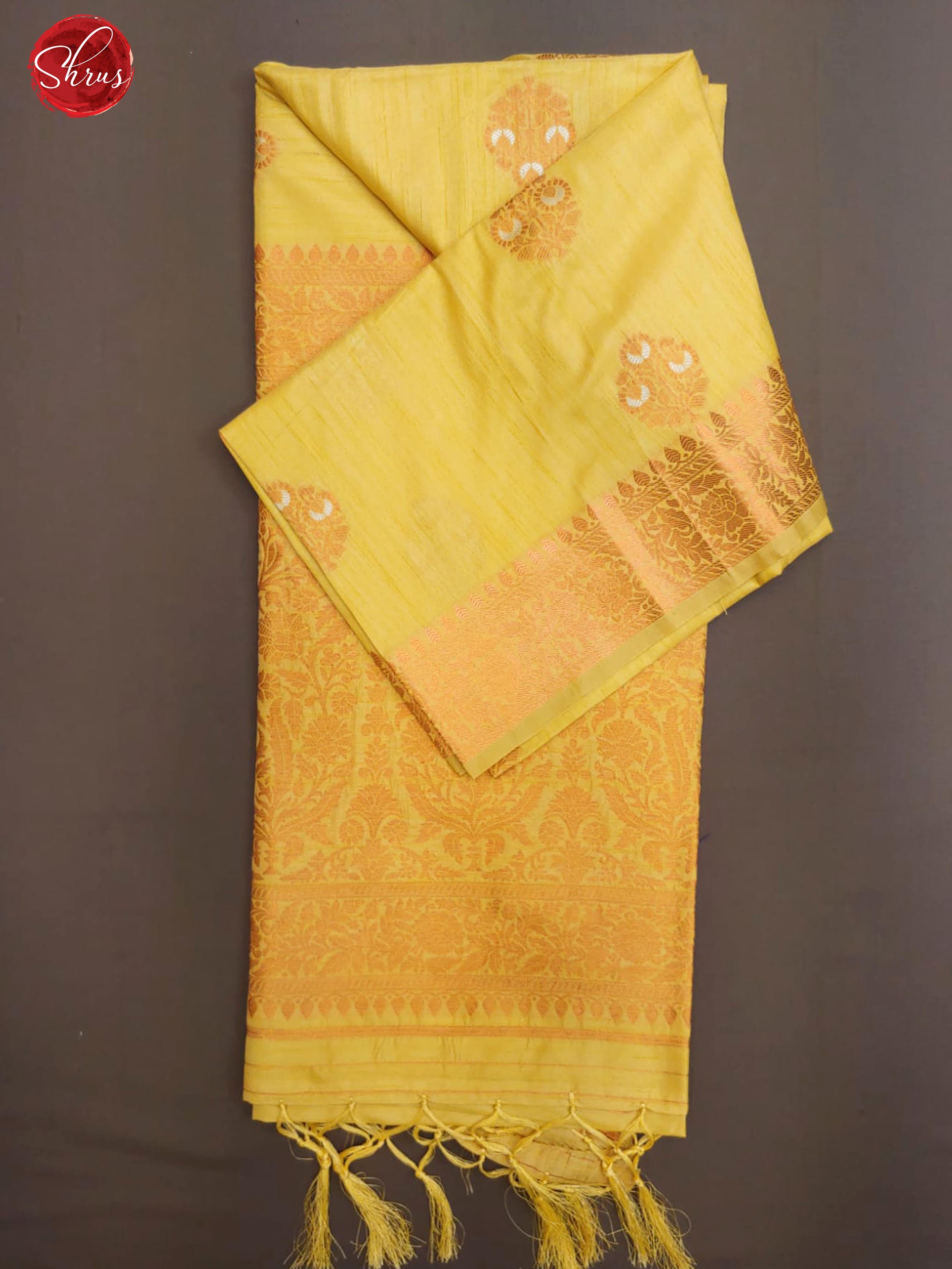 Yellow(Single Tone) - Semi Banarasi with zari woven  floral motifs  on the body& Zari Border - Shop on ShrusEternity.com