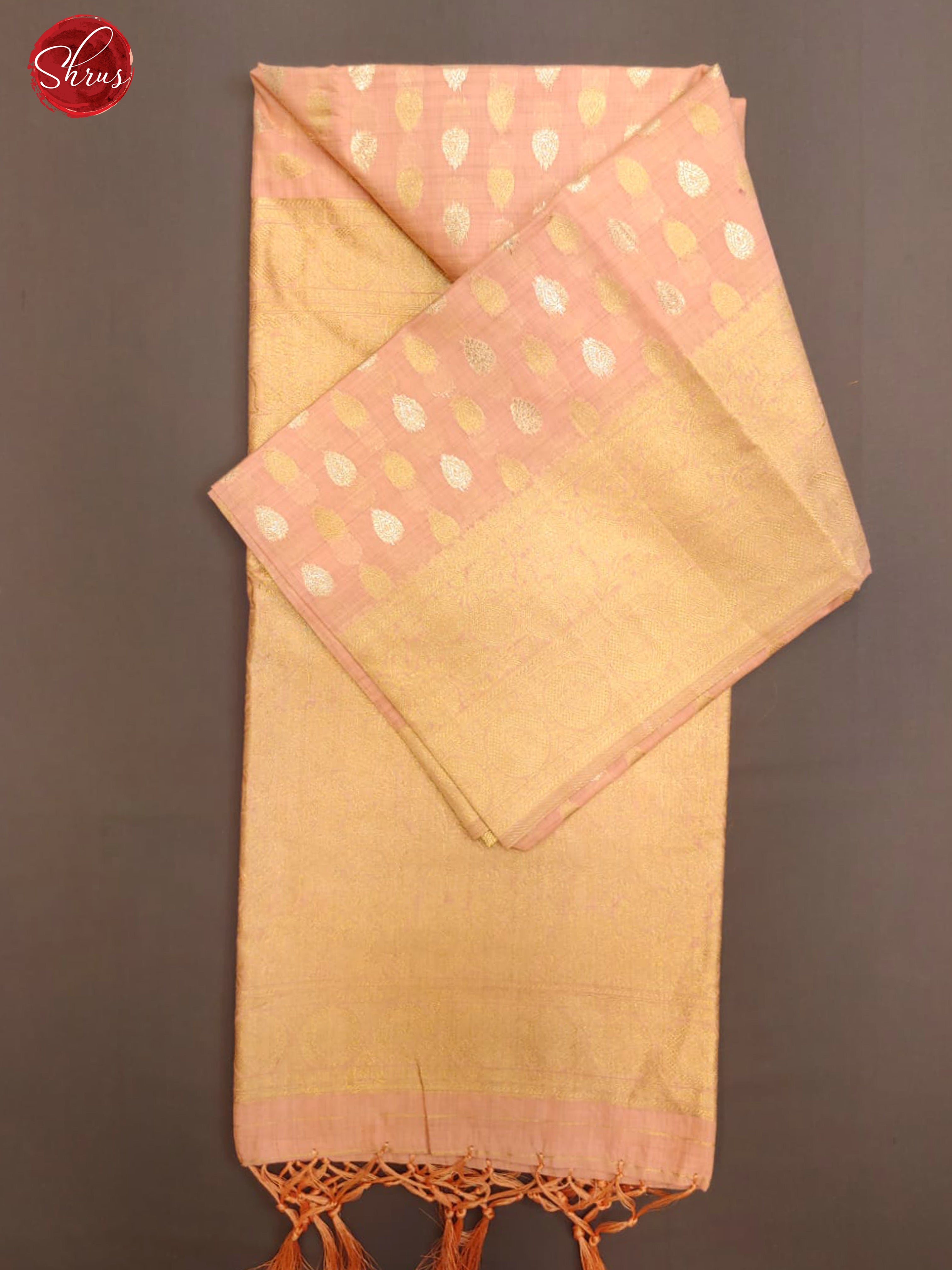 Peach(Single Tone) - Semi Banarasi with zari woven  floral buttas  on the body& Zari Border - Shop on ShrusEternity.com