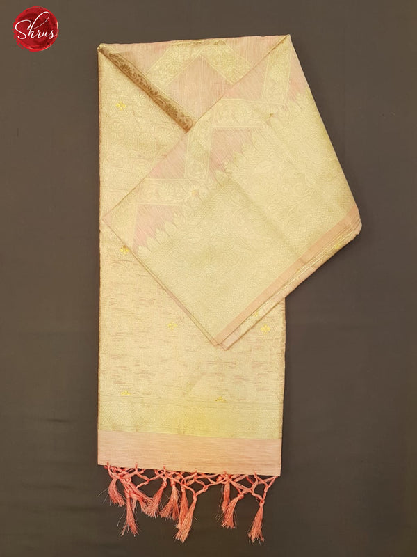 Peach(Single Tone)-Art Linen with zari woven floral brocade on the body &Zari Border - Shop on ShrusEternity.com