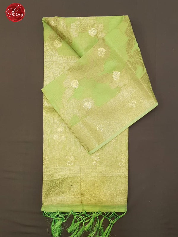 Green (Single Tone)-Art Linen with zari woven floral brocade on the body &Zari Border - Shop on ShrusEternity.com
