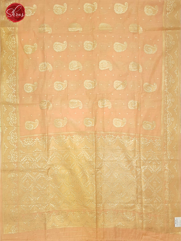Peach(Single Tone)-Art Linen with zari woven paisleys motifs on the body &Zari Border - Shop on ShrusEternity.com