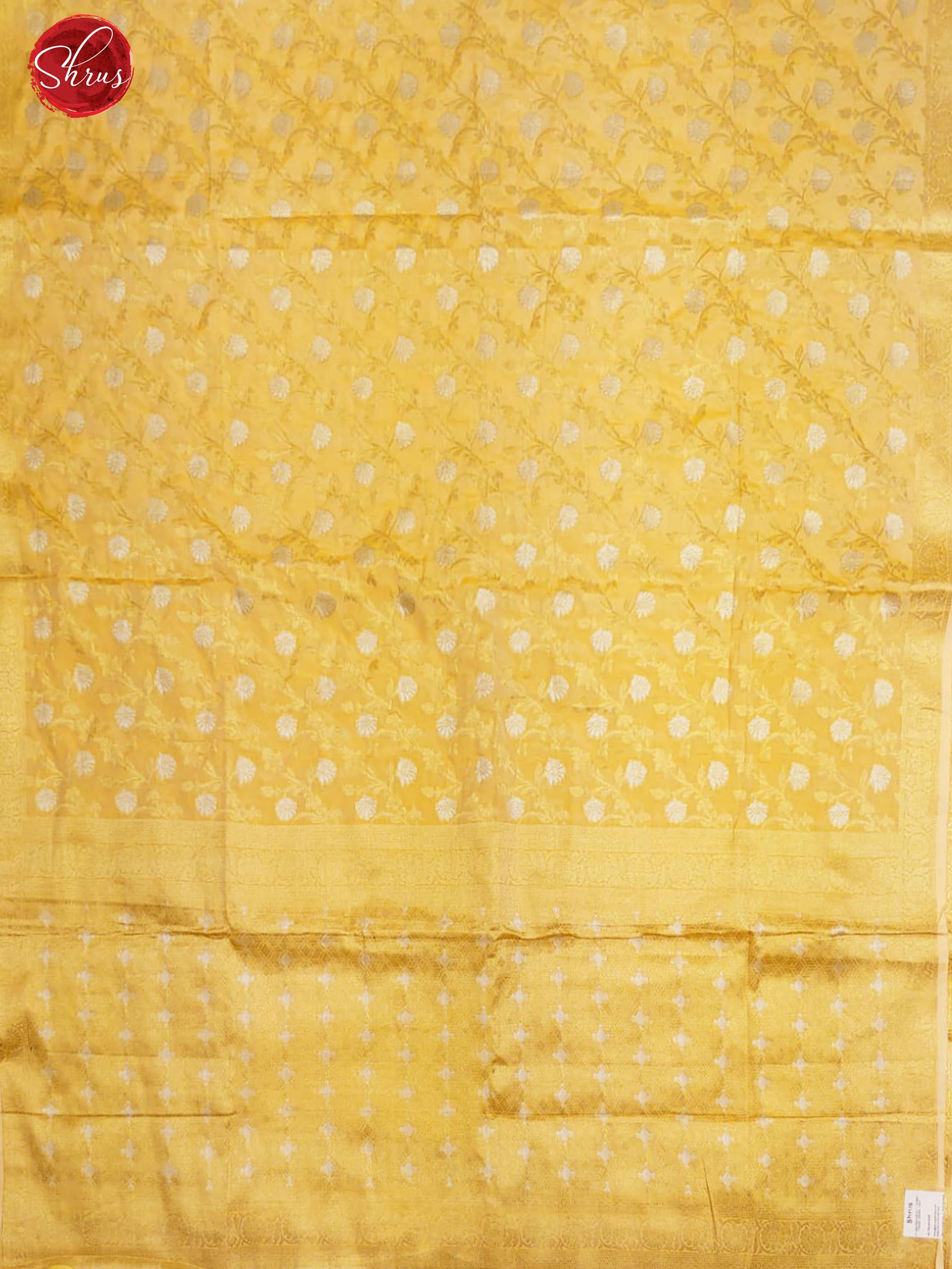 Golden Yellow(Single Tone) - Semi Banarasi with zari woven diagonal  floral vines ,buttas   on the body& Zari Border - Shop on ShrusEternity.com