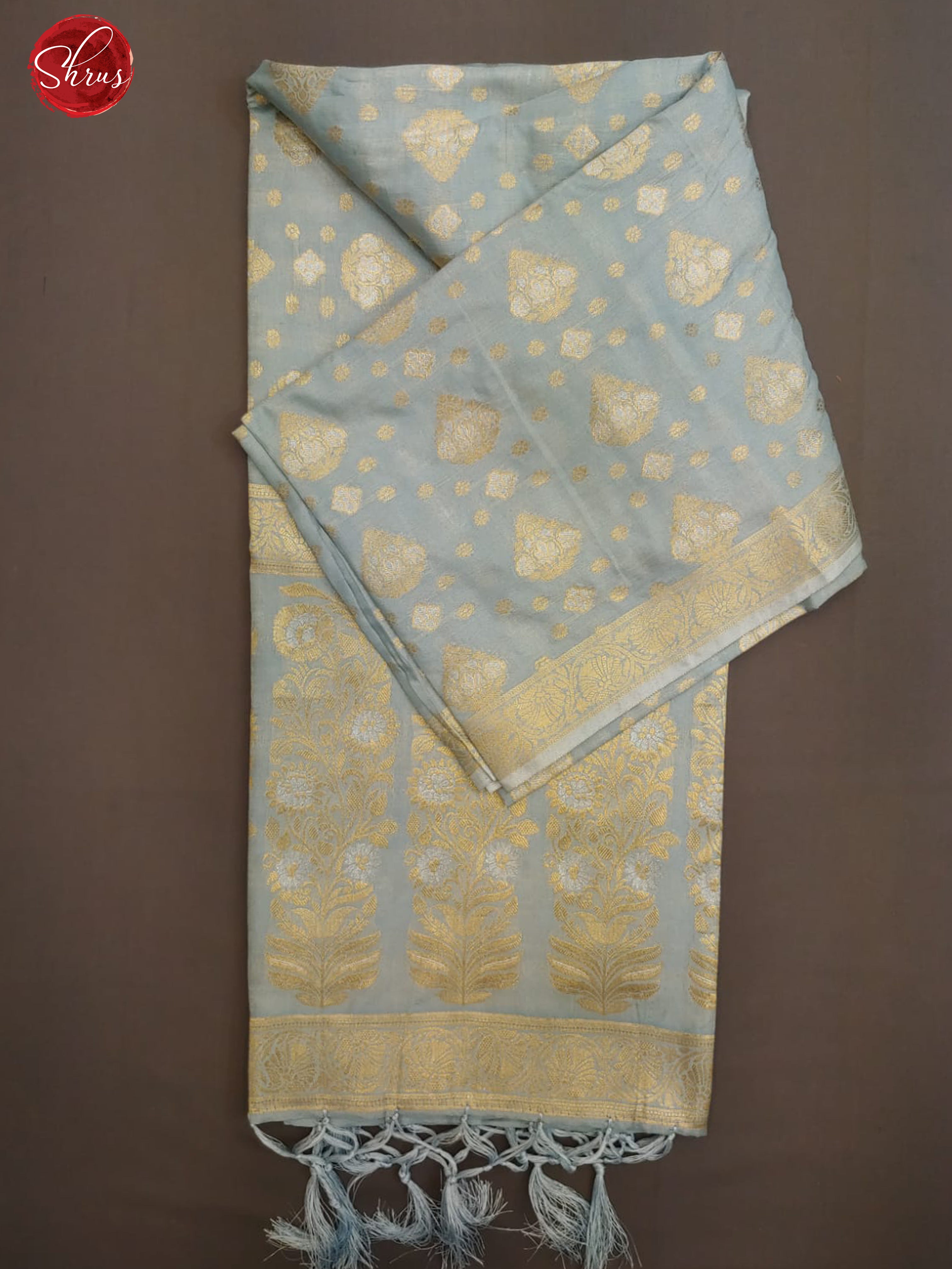 Grey(Single Tone) - Semi Banarasi with zari woven floral buttas, motifs on the body& Zari Border - Shop on ShrusEternity.com