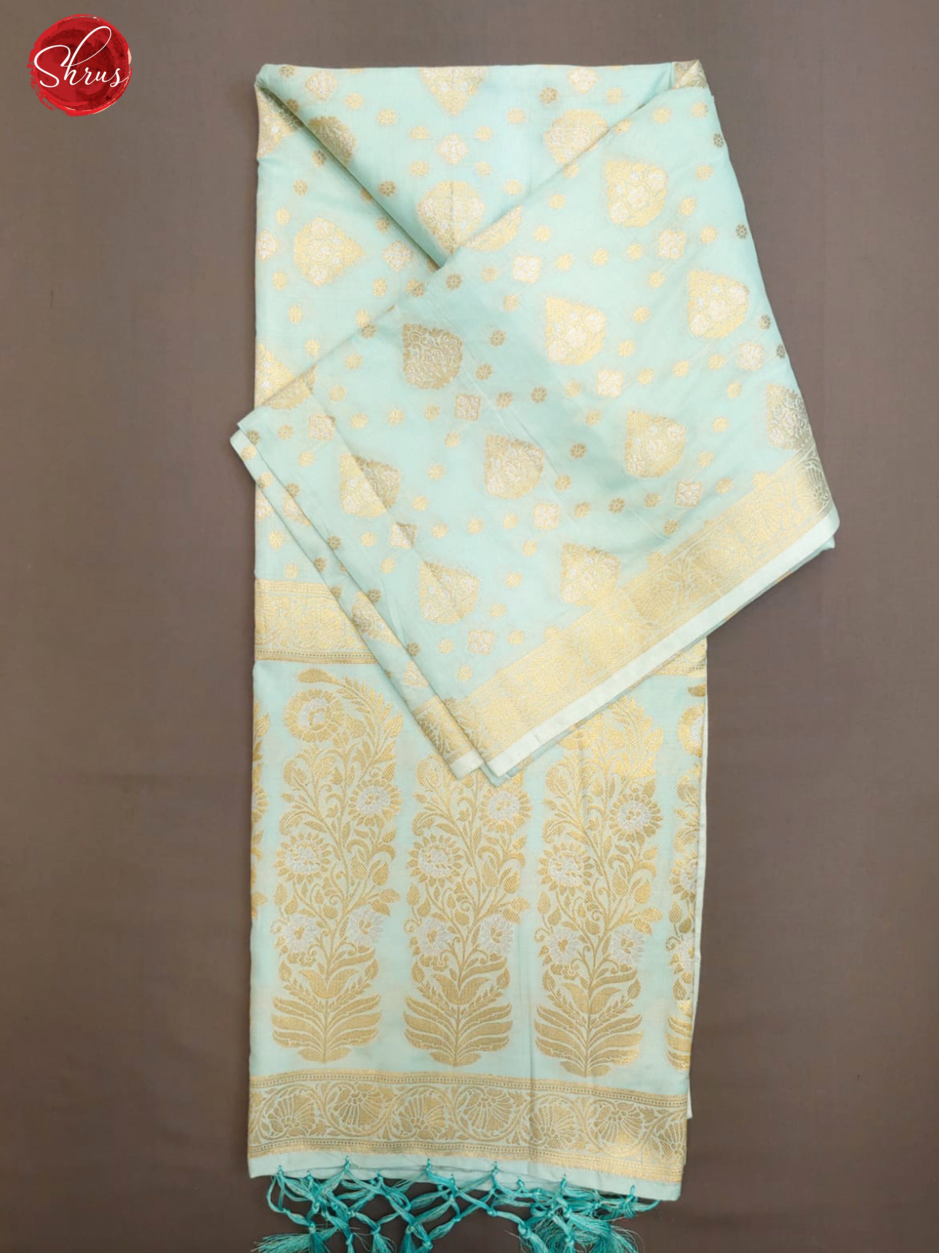 Ice Blue(Single Tone) - Semi Banarasi with zari woven floral buttas, motifs on the body& Zari Border - Shop on ShrusEternity.com