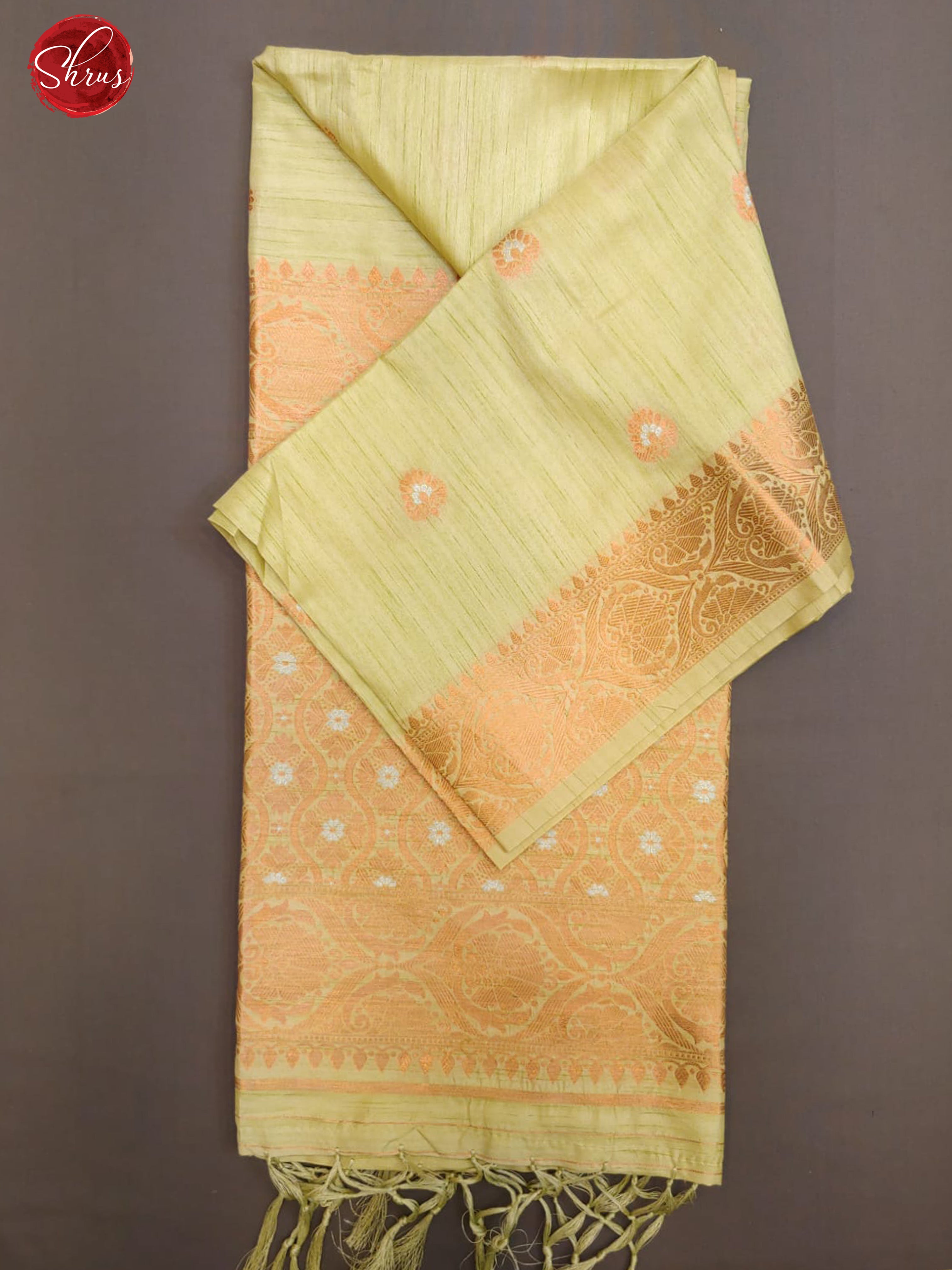 Light Green(Single Tone) - Semi Banarasi with zari woven floral buttas on the body& Zari Border - Shop on ShrusEternity.com