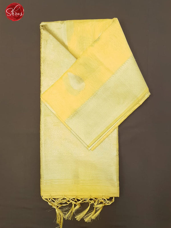 Yellow(Single Tone)-Art Linen with zari woven floral motifs on the body &Zari Border - Shop on ShrusEternity.com