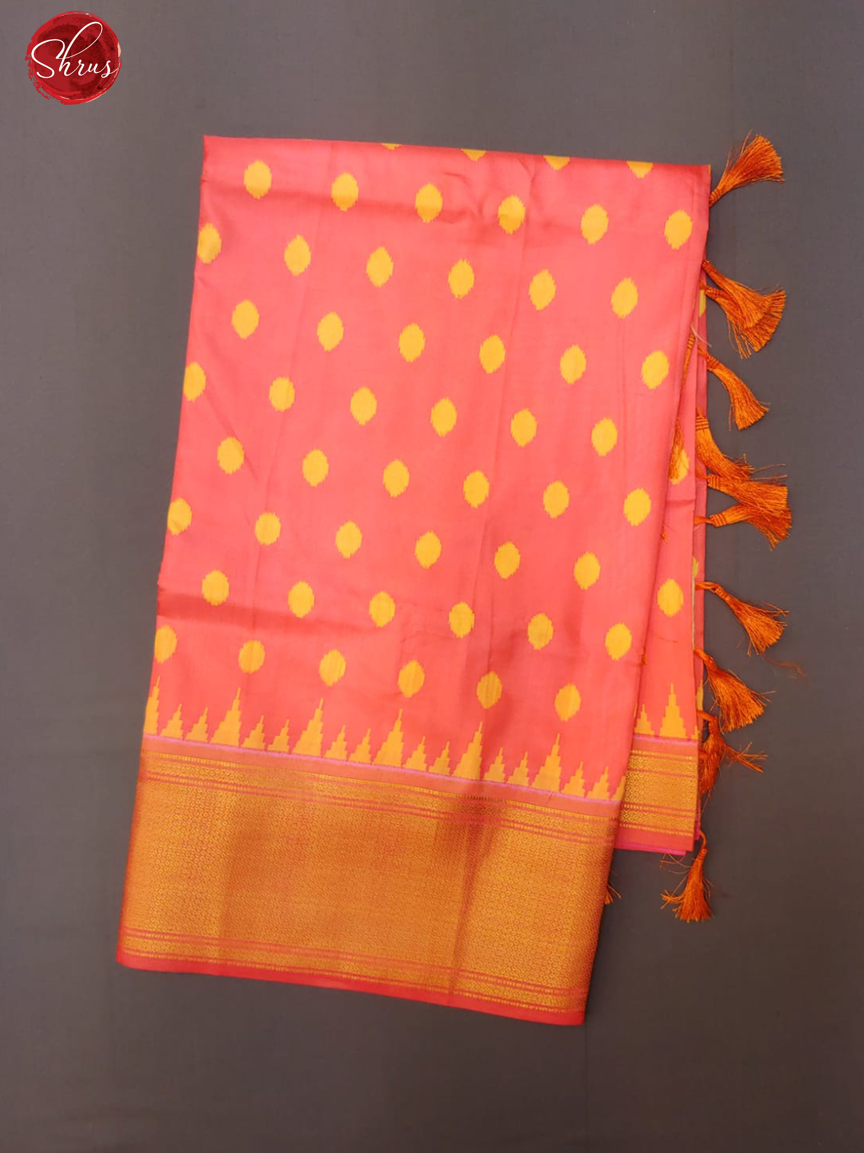 Orangish Pink & Orange - Semi Ikkat with ikkat print on the body & Contrast Zari Border - Shop on ShrusEternity.com