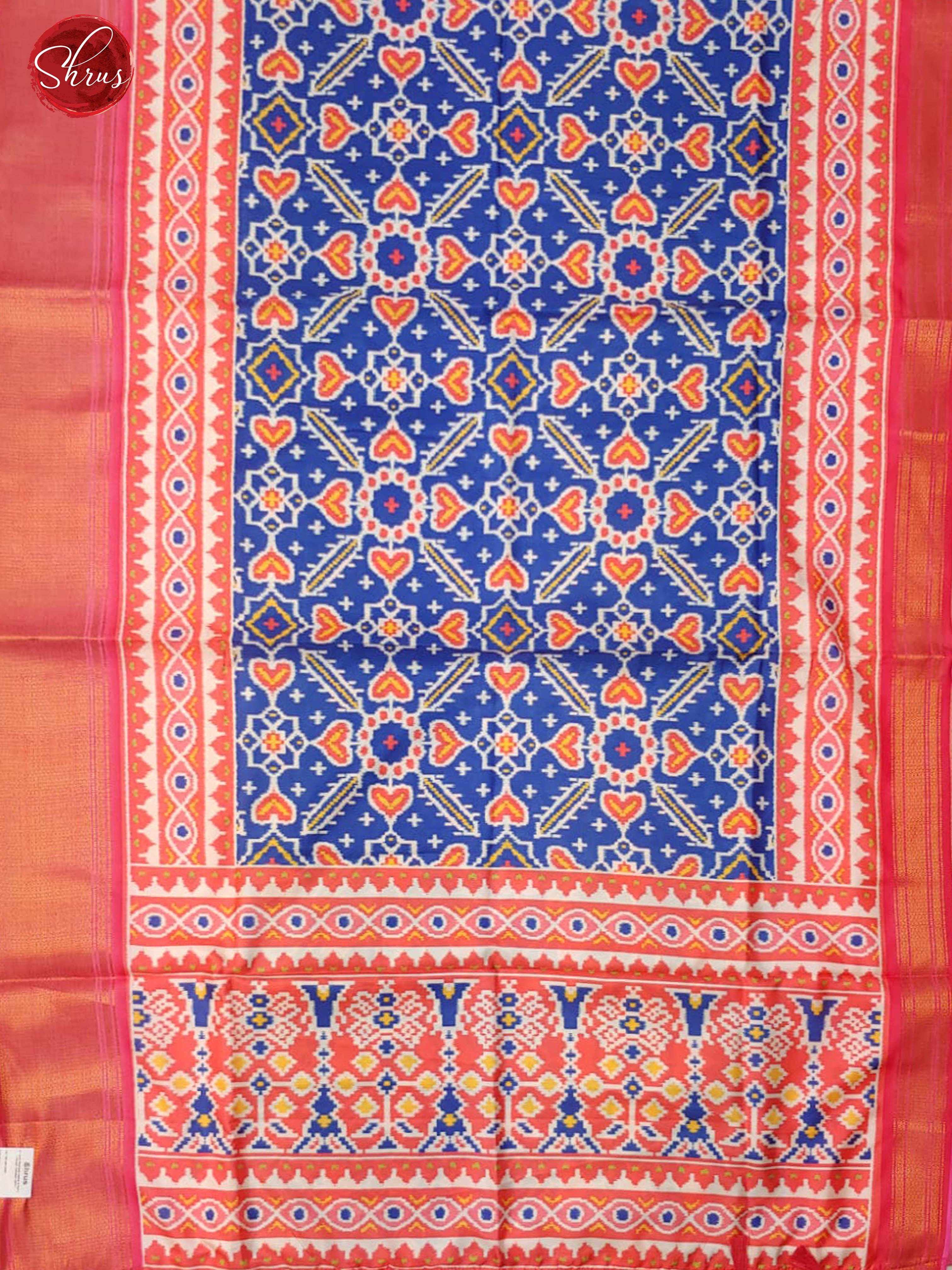 Blue & Orange - Semi Ikkat with ikkat floral pattern on the body & Contrast Zari Border - Shop on ShrusEternity.com