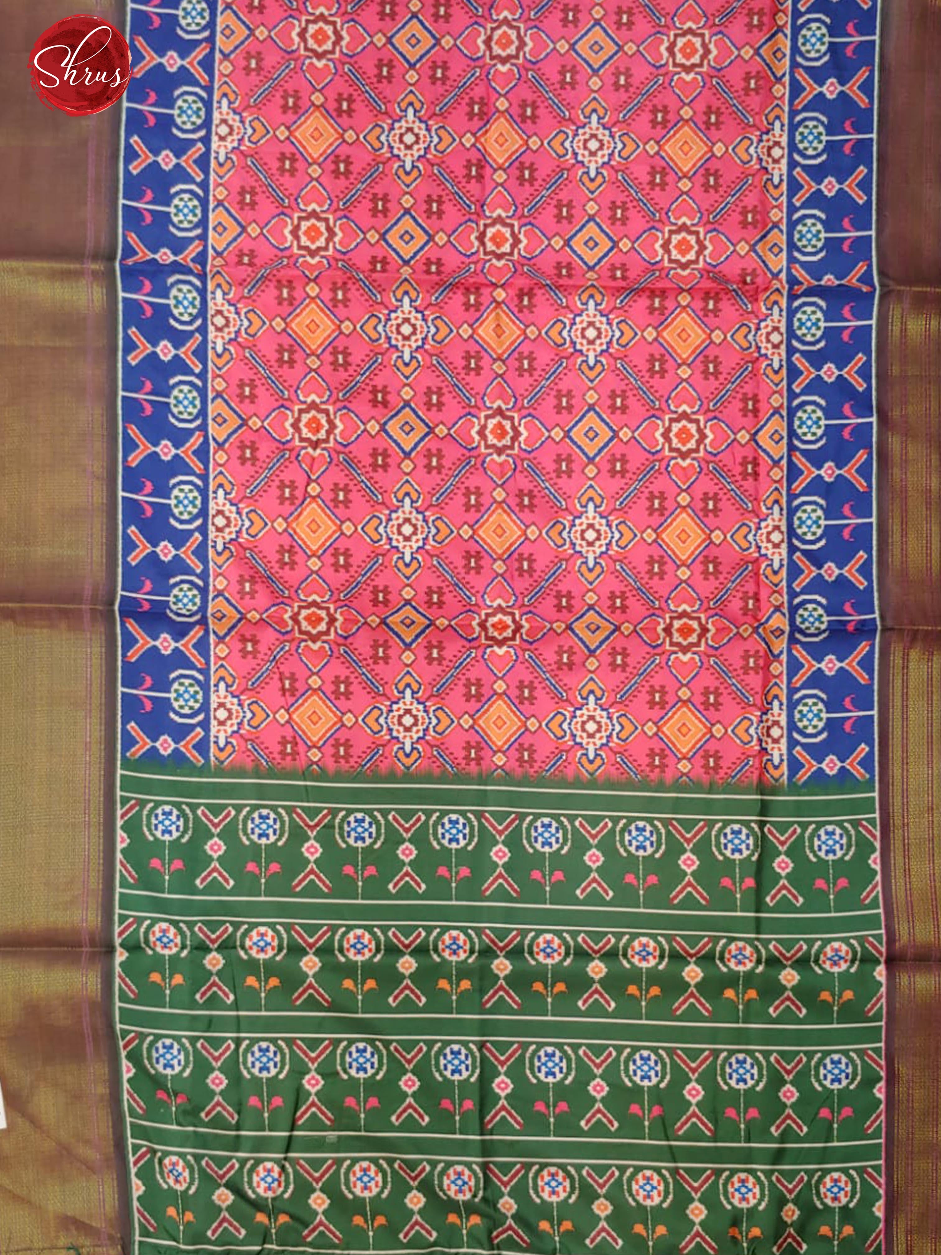 Candy Pink & Green -  Semi Ikkat with ikkat floral  print on the body & Zari Border - Shop on ShrusEternity.com