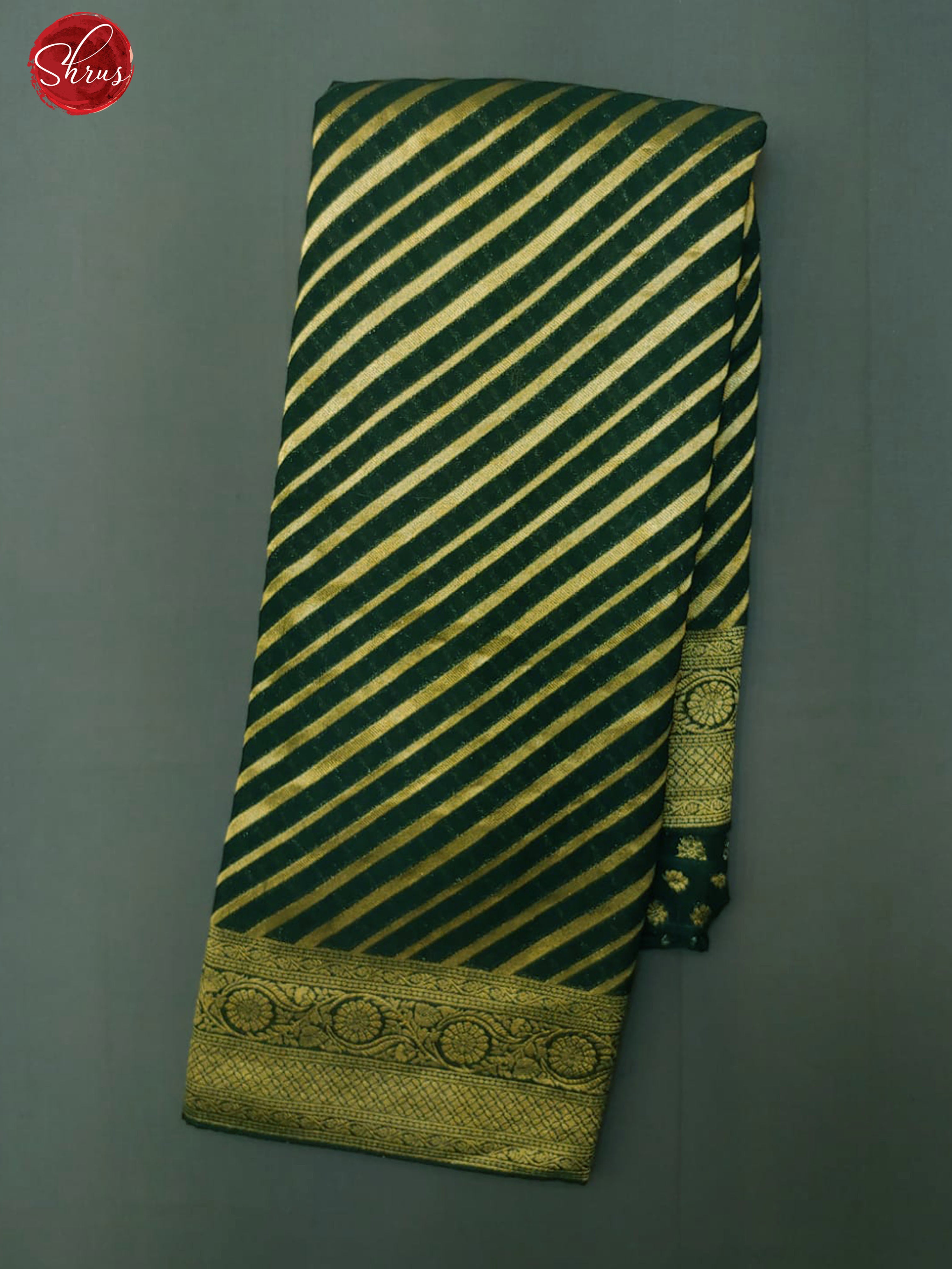 Bottle Green(Single Tone)- Semi Georgette with diagonal stripes on the body & zari border - Shop on ShrusEternity.com