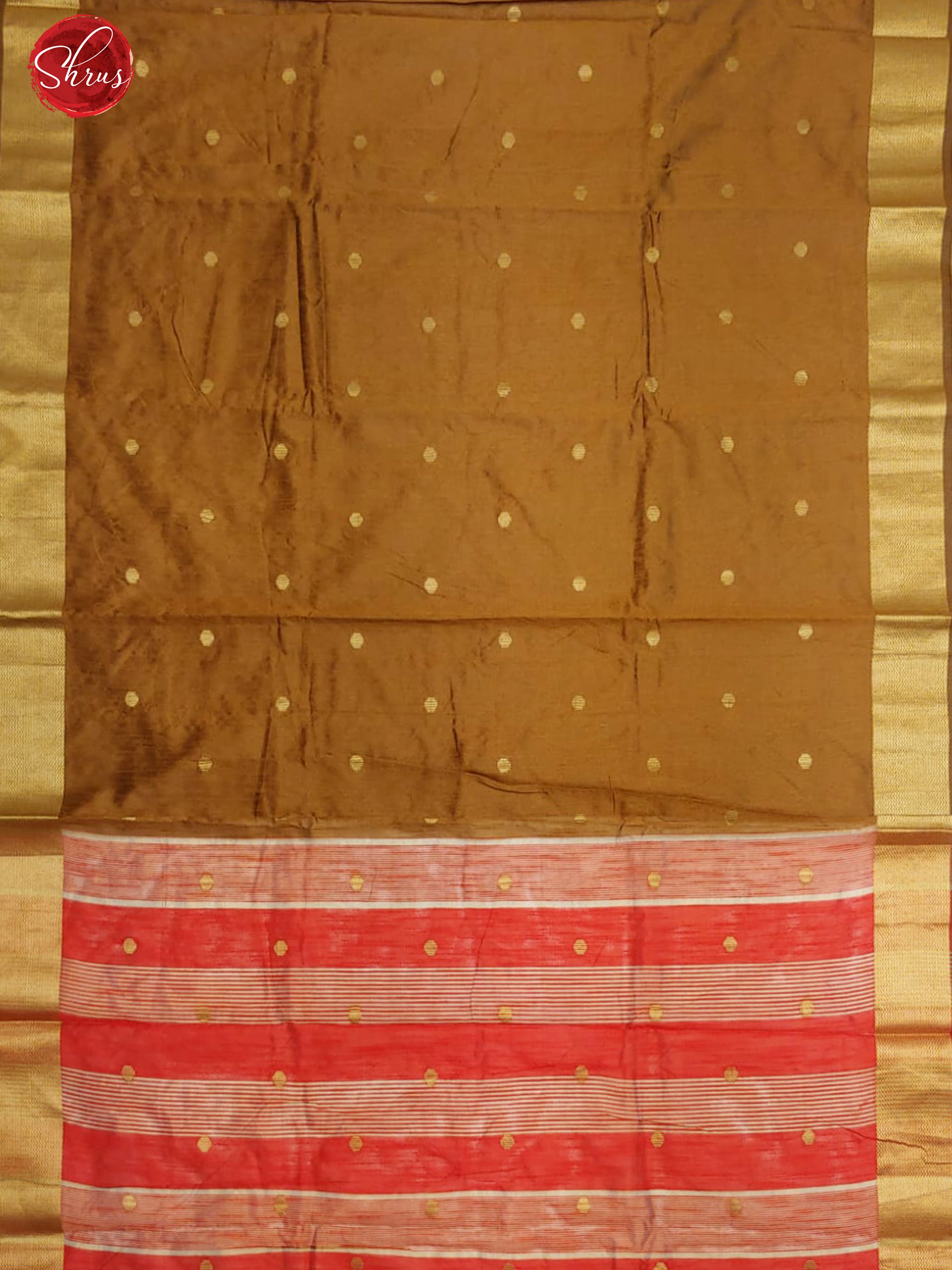 Brown & Red-Semi Raw Silk with zari buttas on  the body& zari  border - Shop on ShrusEternity.com