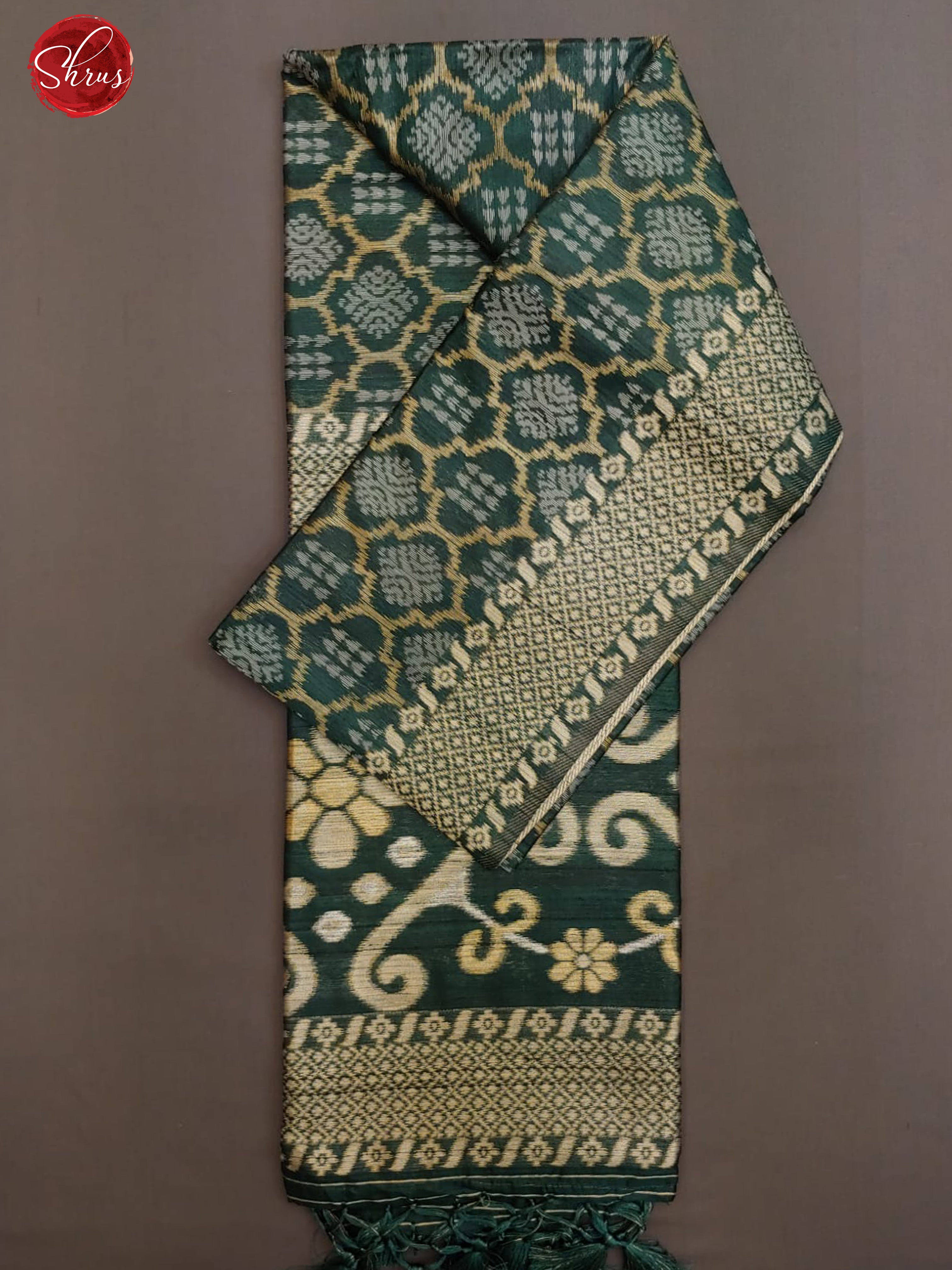 Bottle Green (Single Tone)- Semi Raw Silk with  floral  brocade   on  the body &   border - Shop on ShrusEternity.com