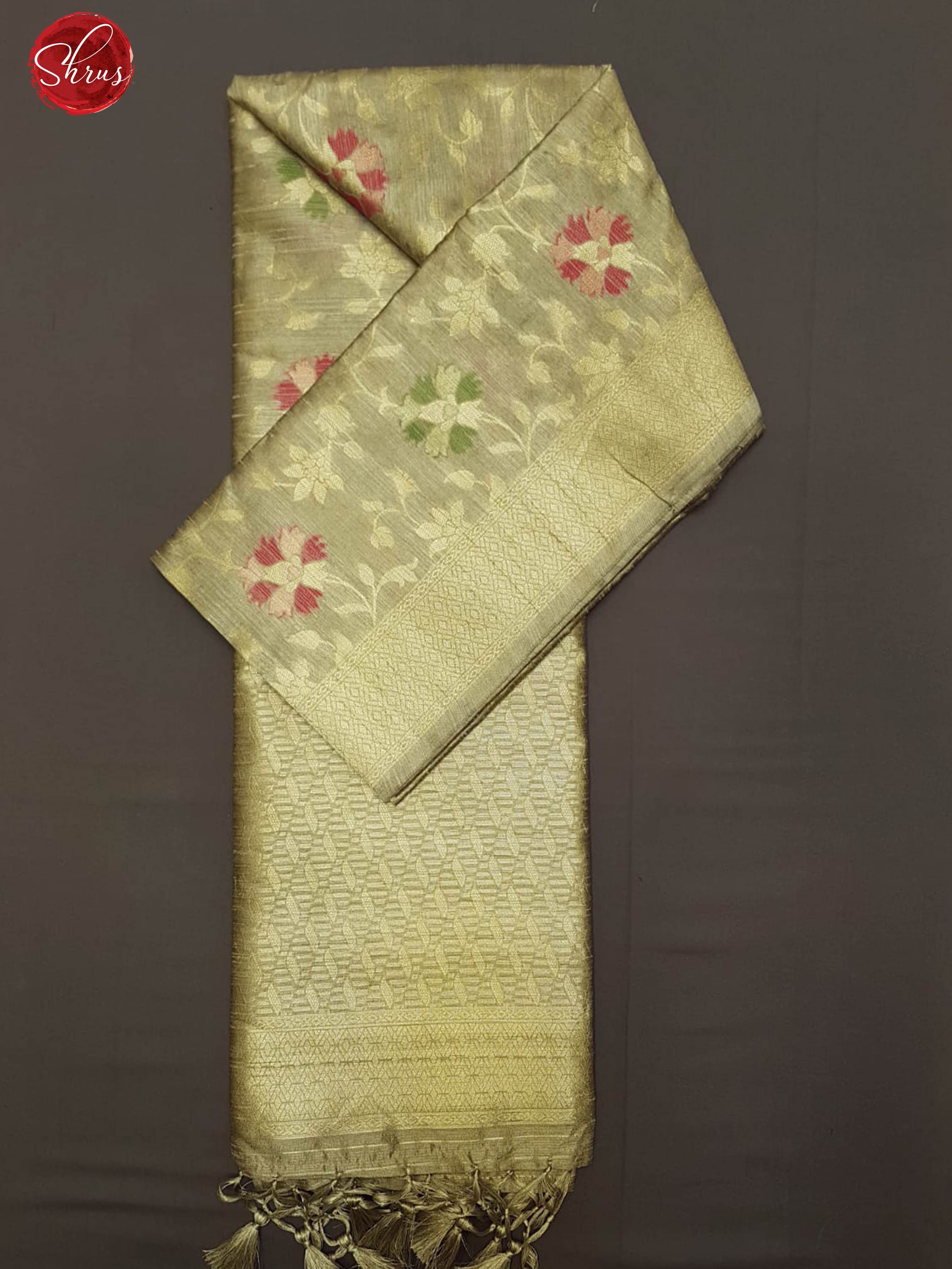 Grey (Single Tone)- Semi Raw Silk with zari  woven floral nestling brocade  on the body & Zari Border - Shop on ShrusEternity.com