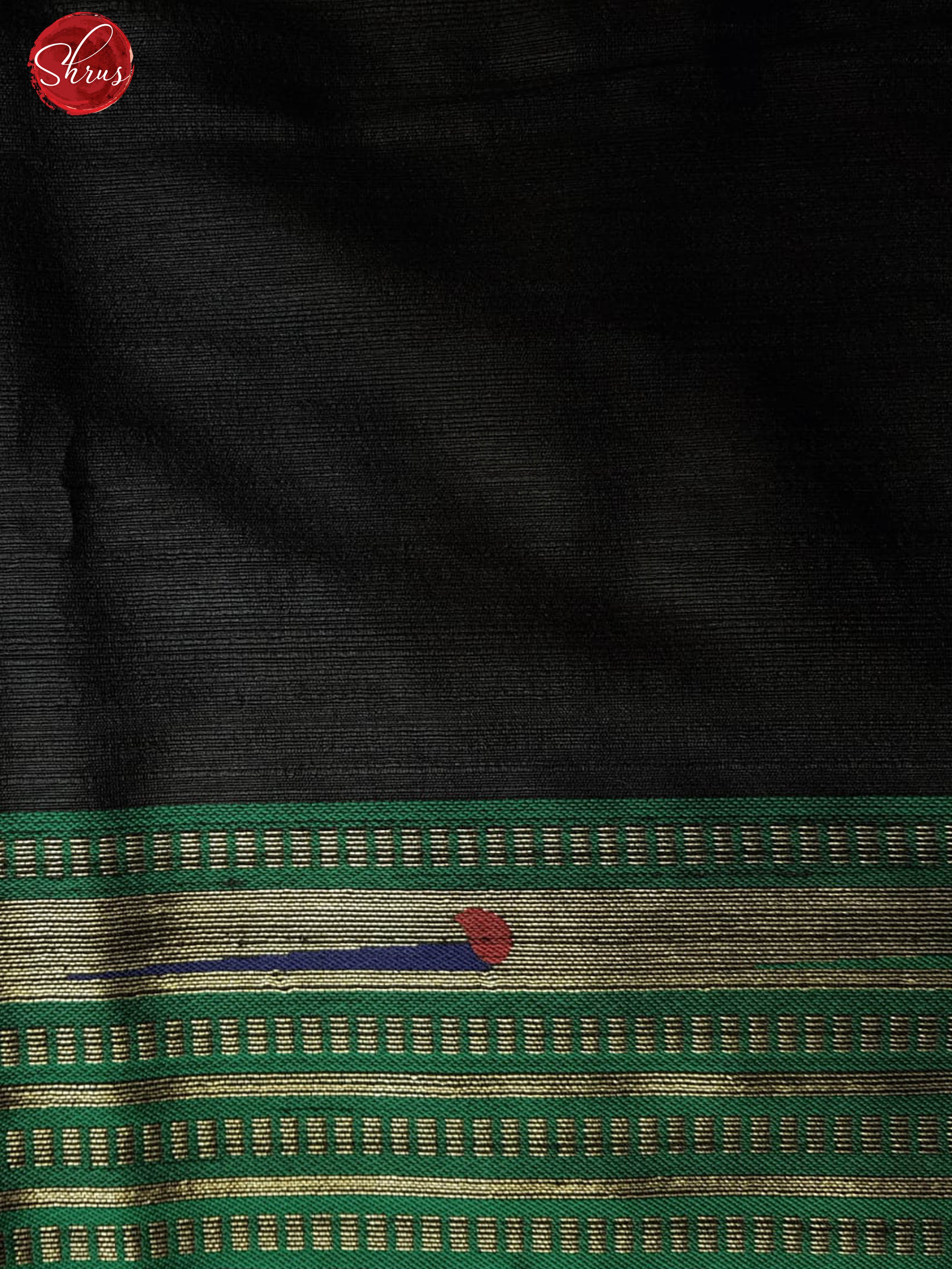 Black (Single Tone)- Semi Raw Silk with zari buttas on the body & Zari temple border - Shop on ShrusEternity.com