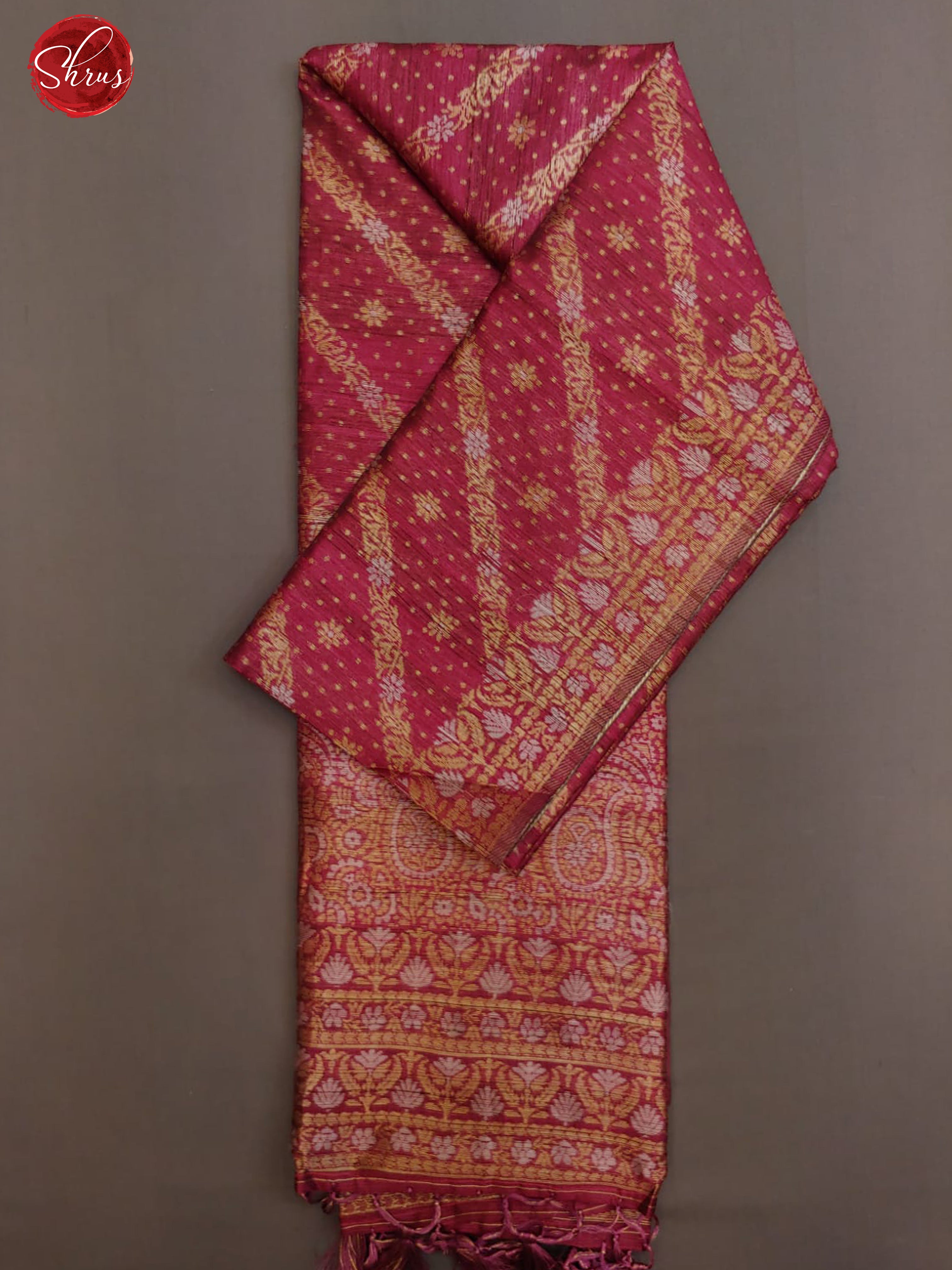 Majenta Pink(Single Tone)- Semi Raw Silk with zari woven  buttas, stripes  on  the body & zari  border - Shop on ShrusEternity.com