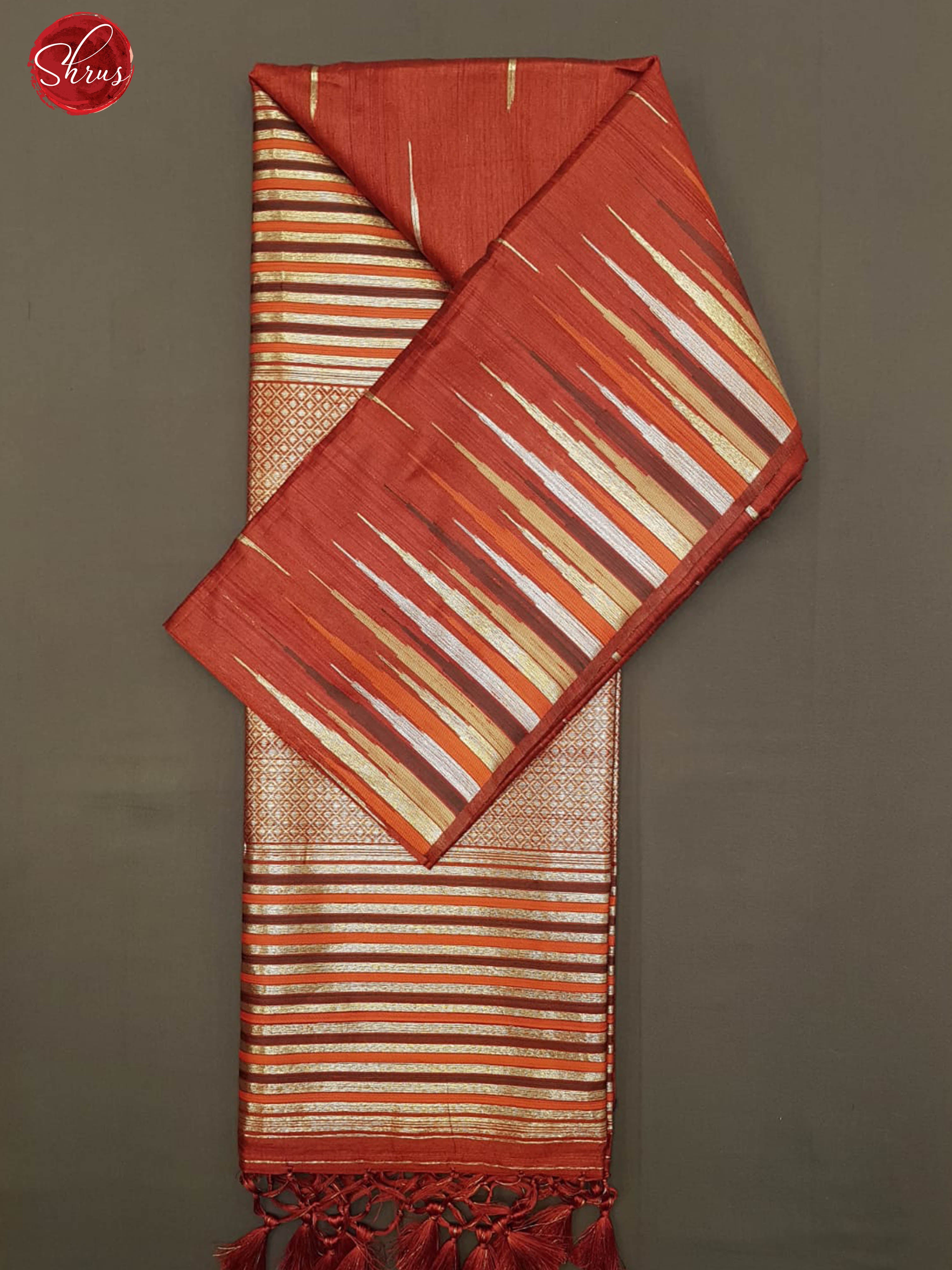 Red(Single Tone)- Semi Raw Silk with zari woven stripes buttas on the body & zari Border - Shop on ShrusEternity.com