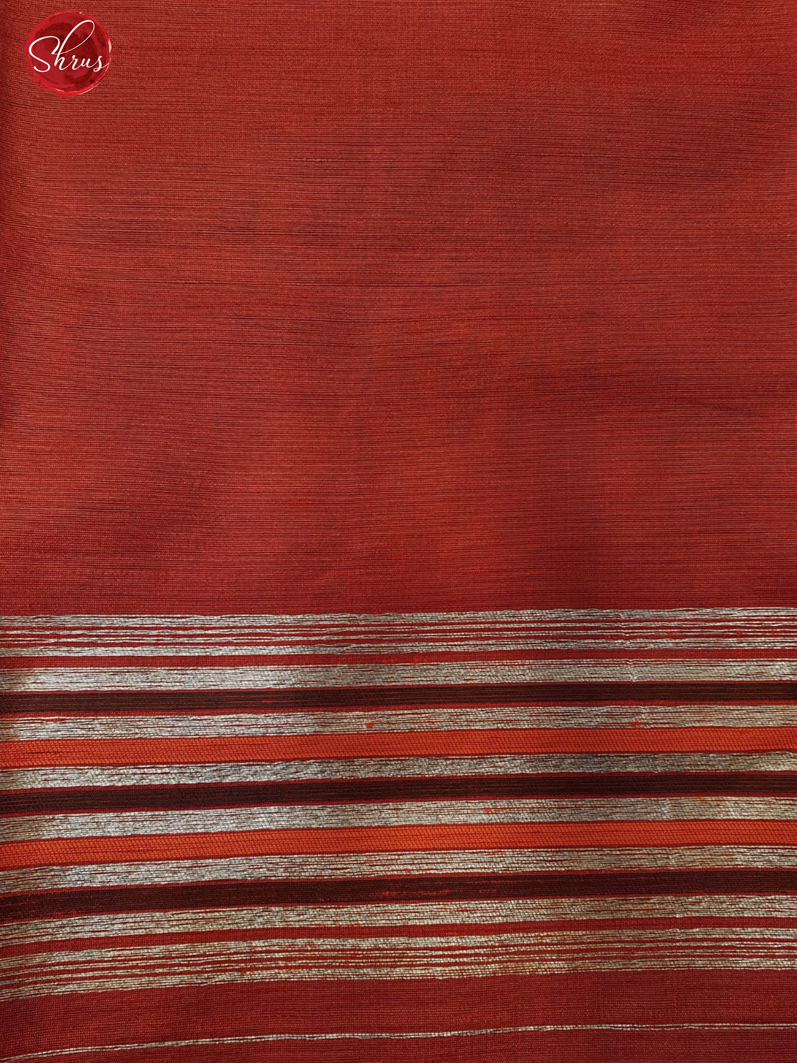 Red(Single Tone)- Semi Raw Silk with zari woven stripes buttas on the body & zari Border - Shop on ShrusEternity.com