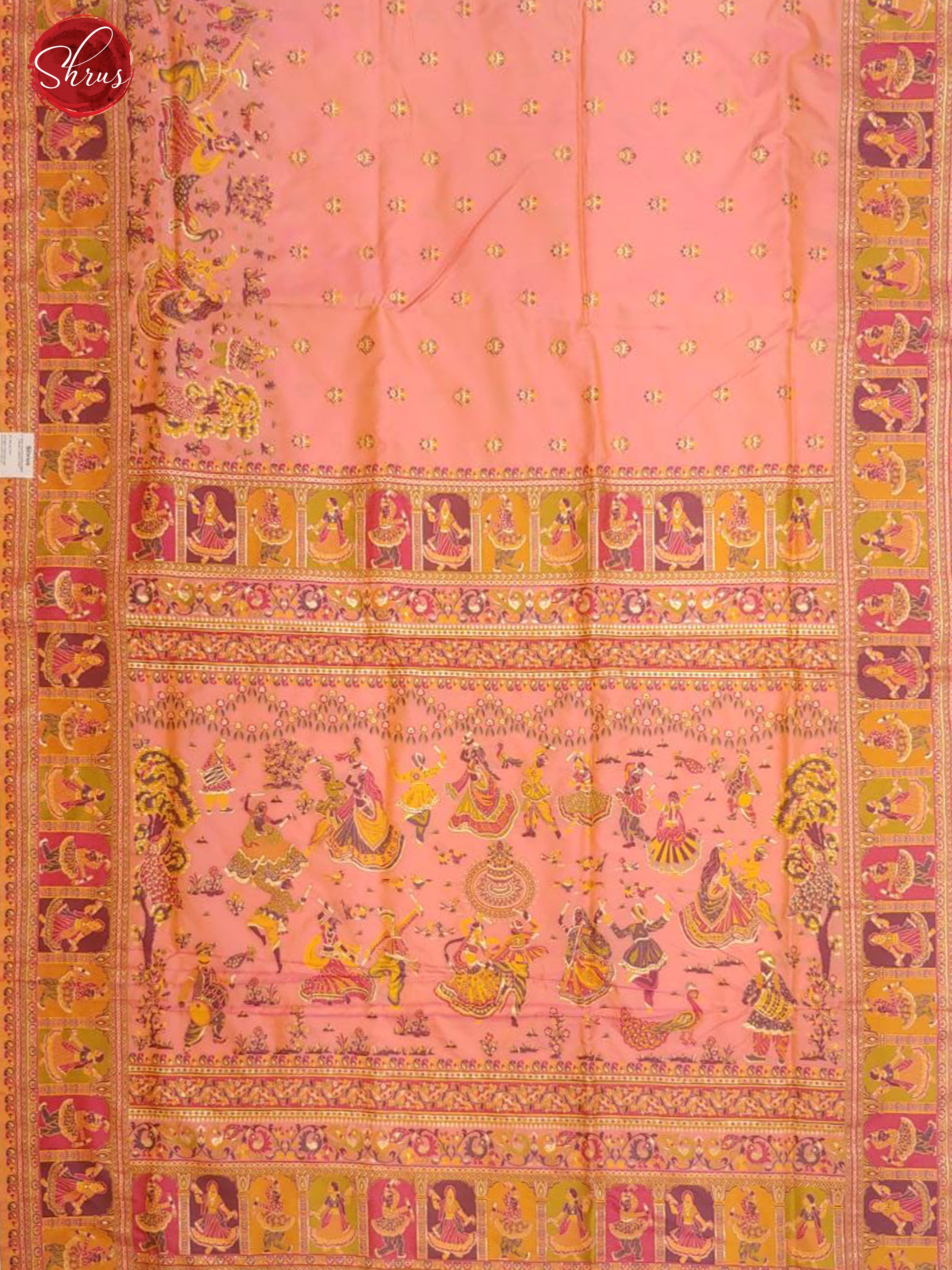 Peachish Pink (Single Tone)- Semi Paithani with floral buttas on the body & Border - Shop on ShrusEternity.com