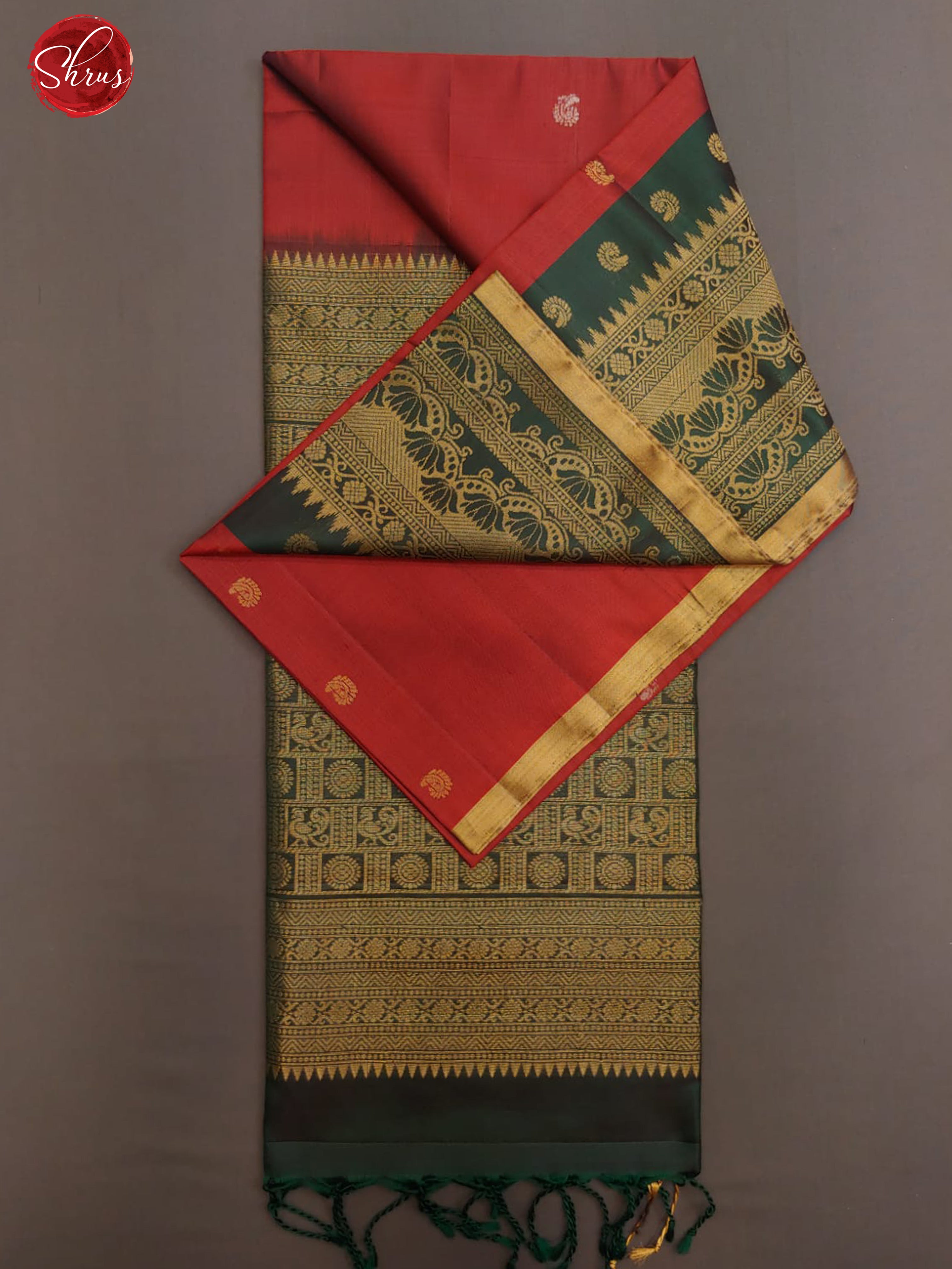 Maroon & Green - Soft Silk with zari buttas on  the body & Contrast Zari Border - Shop on ShrusEternity.com