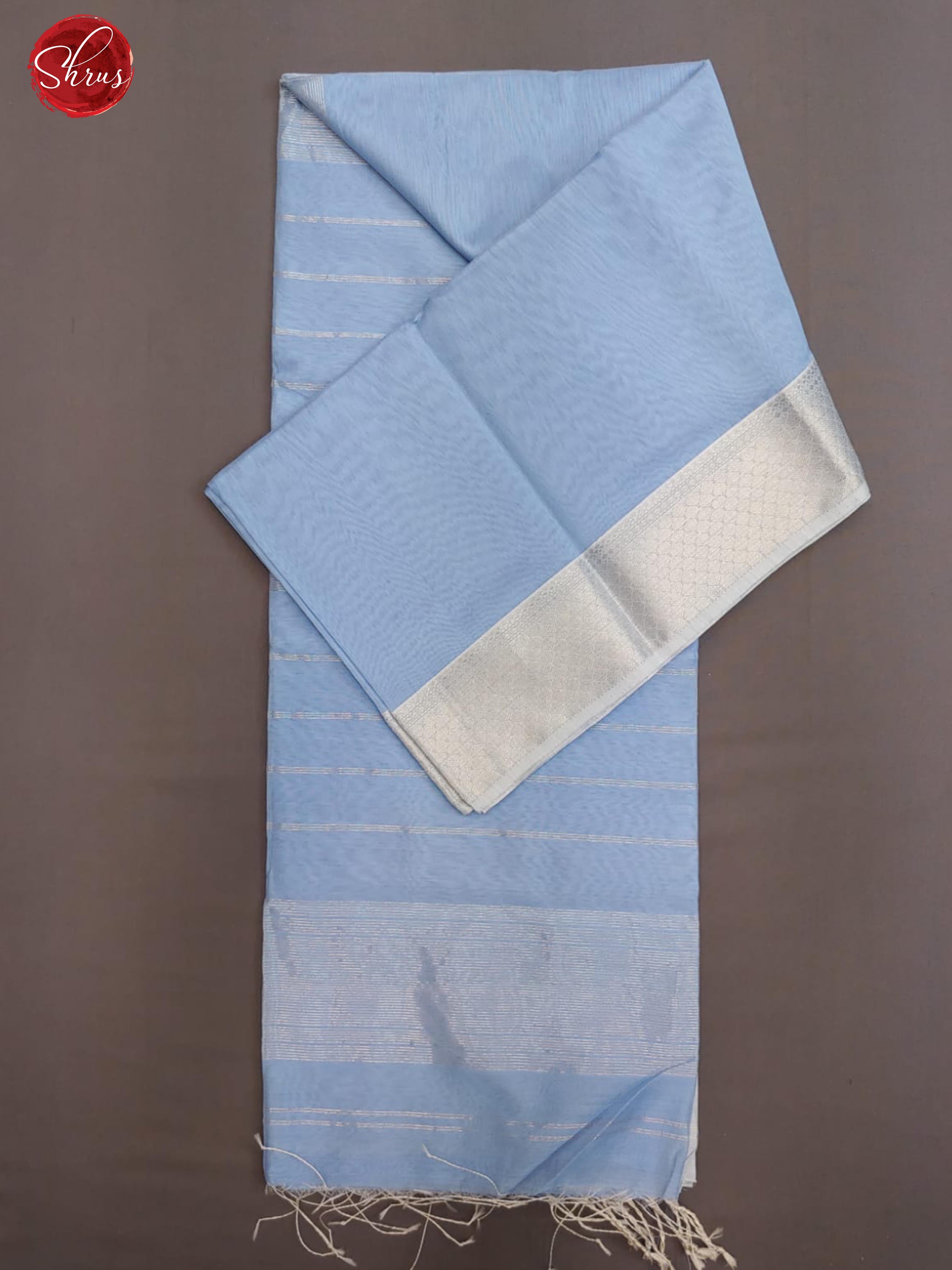 Blue(Single Tone)- Maheshwari Silk Cotton with plain  Body & Zari border - Shop on ShrusEternity.com
