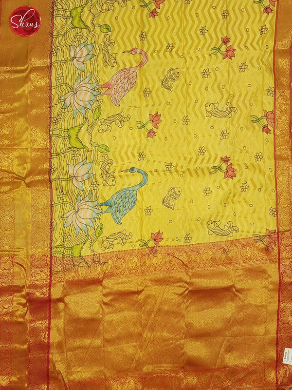 Yellow & Orange - Semi Dupion with   floral print on the body & Contrast zari  Border - Shop on ShrusEternity.com