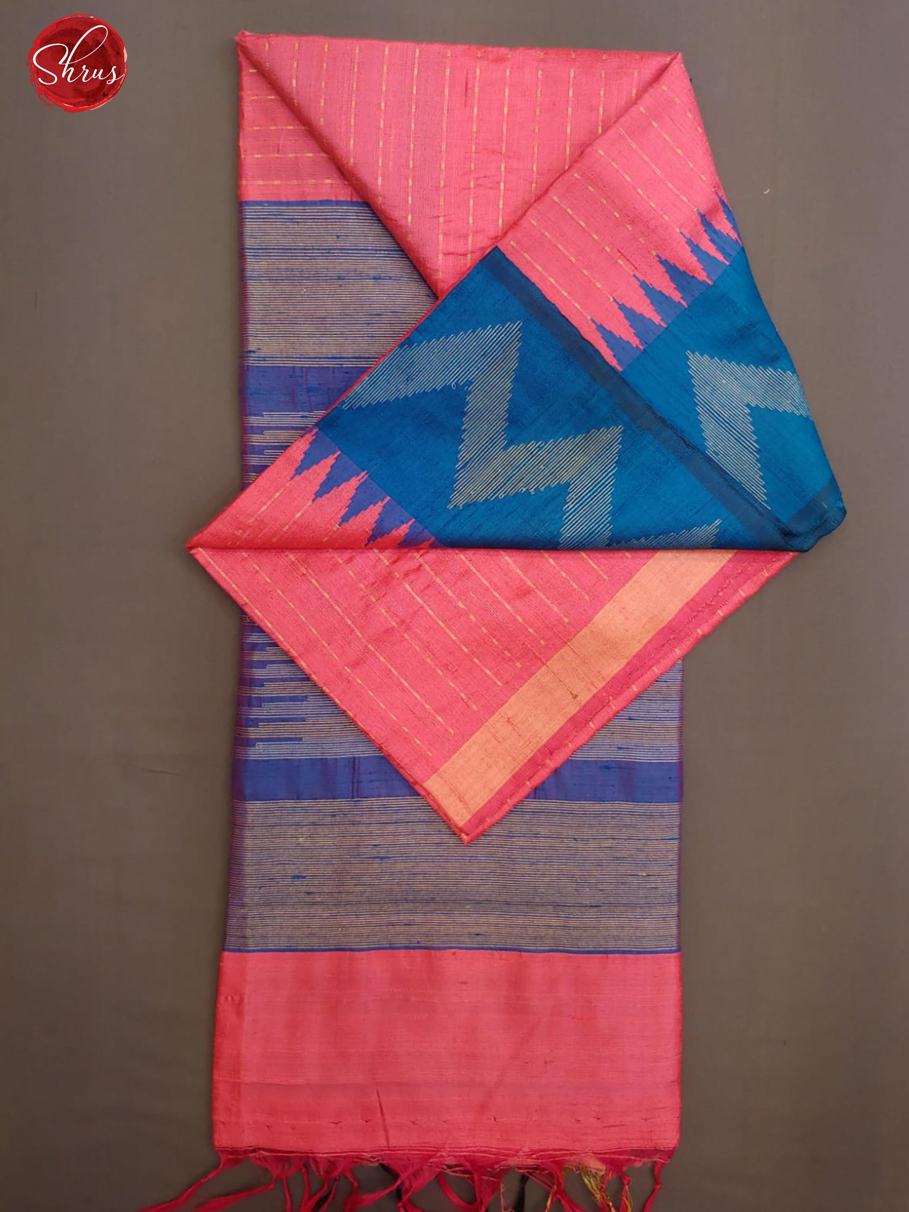Pink & Blue - Raw Silk with zari woven stripes on the body & Contrast Border - Shop on ShrusEternity.com
